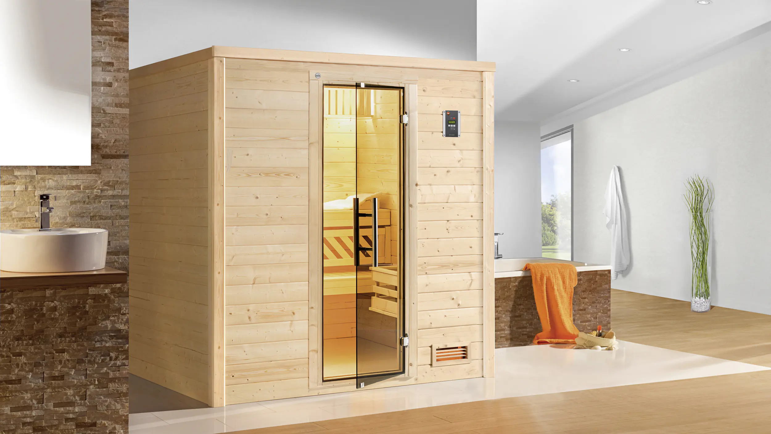 Weka Massivholzsauna Bergen 2 mit Glastür