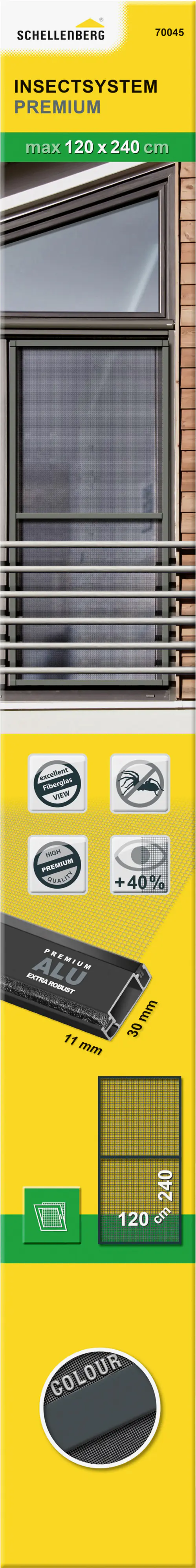 Schellenberg Fliegenschutz-Fenster PREMIUM 120 x 240 cm anthrazit/anthrazit kürzbar