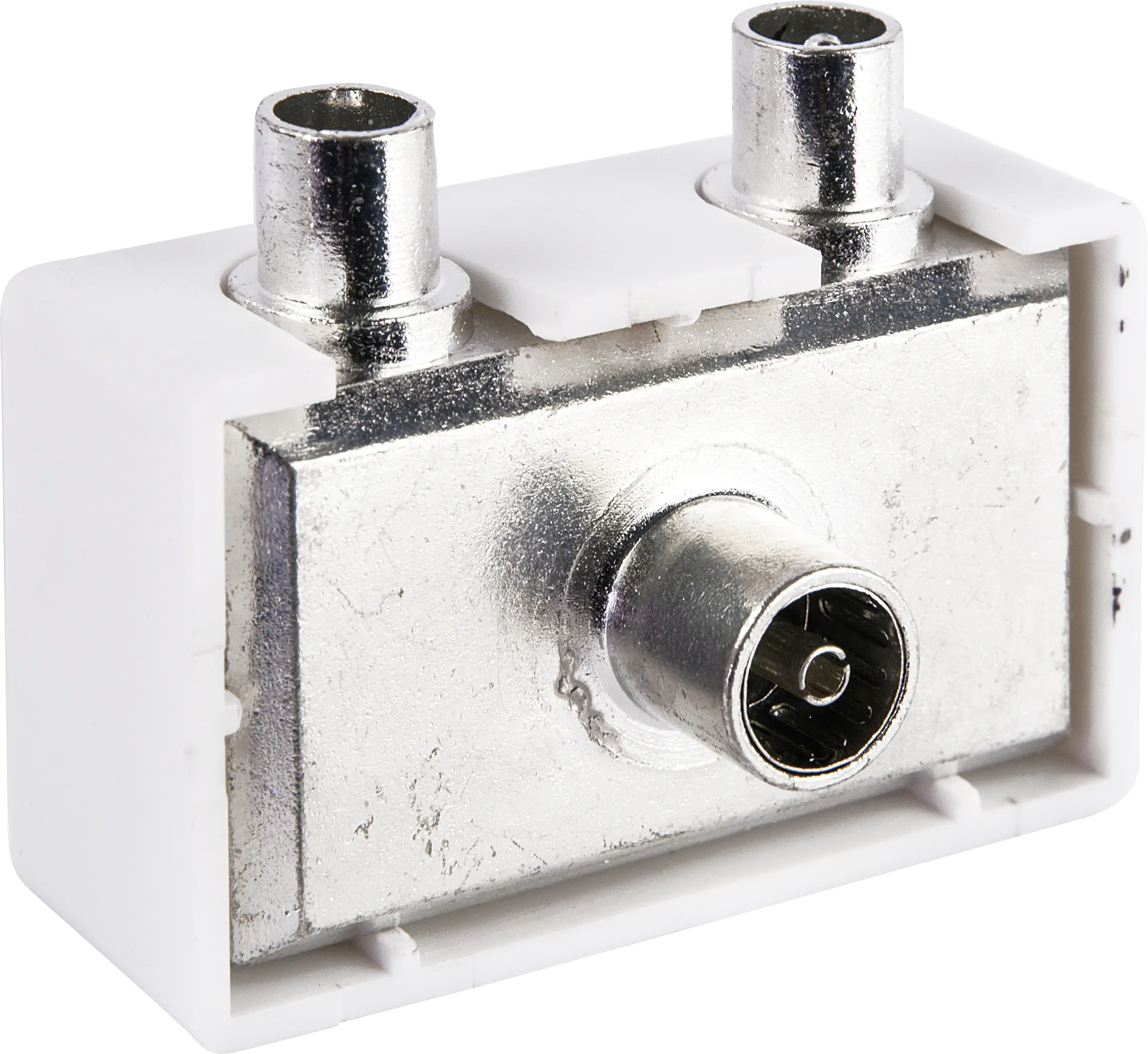 Schwaiger Aufsteckverteiler ASV45 532 für TV weiß, 1x IEC Buchse auf 2x IEC Stecker