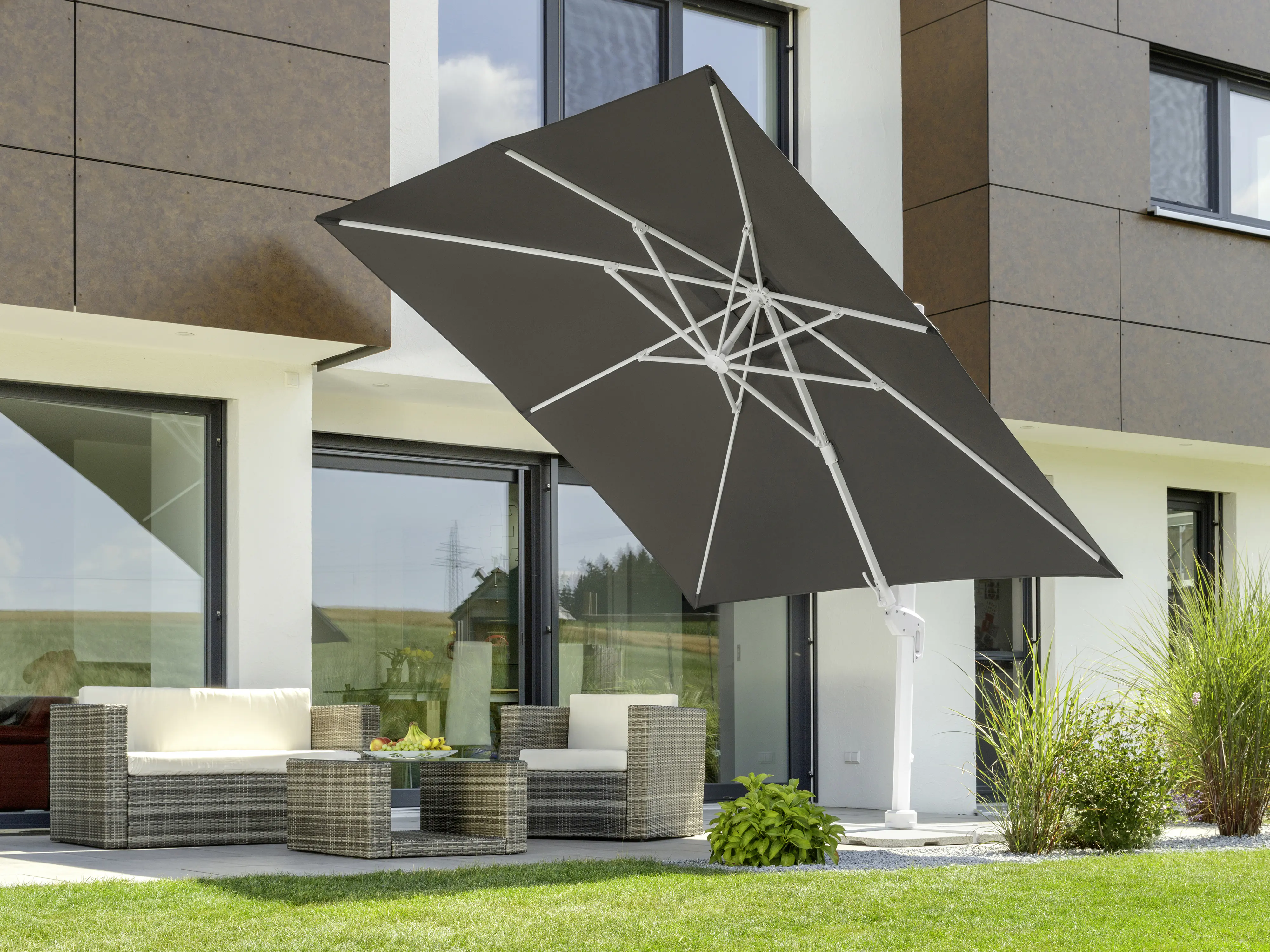 Schneider Sonnenschirm Rhodos Twist Bianco anthrazit 300 x 300 cm inkl. Sonnenschirmhülle