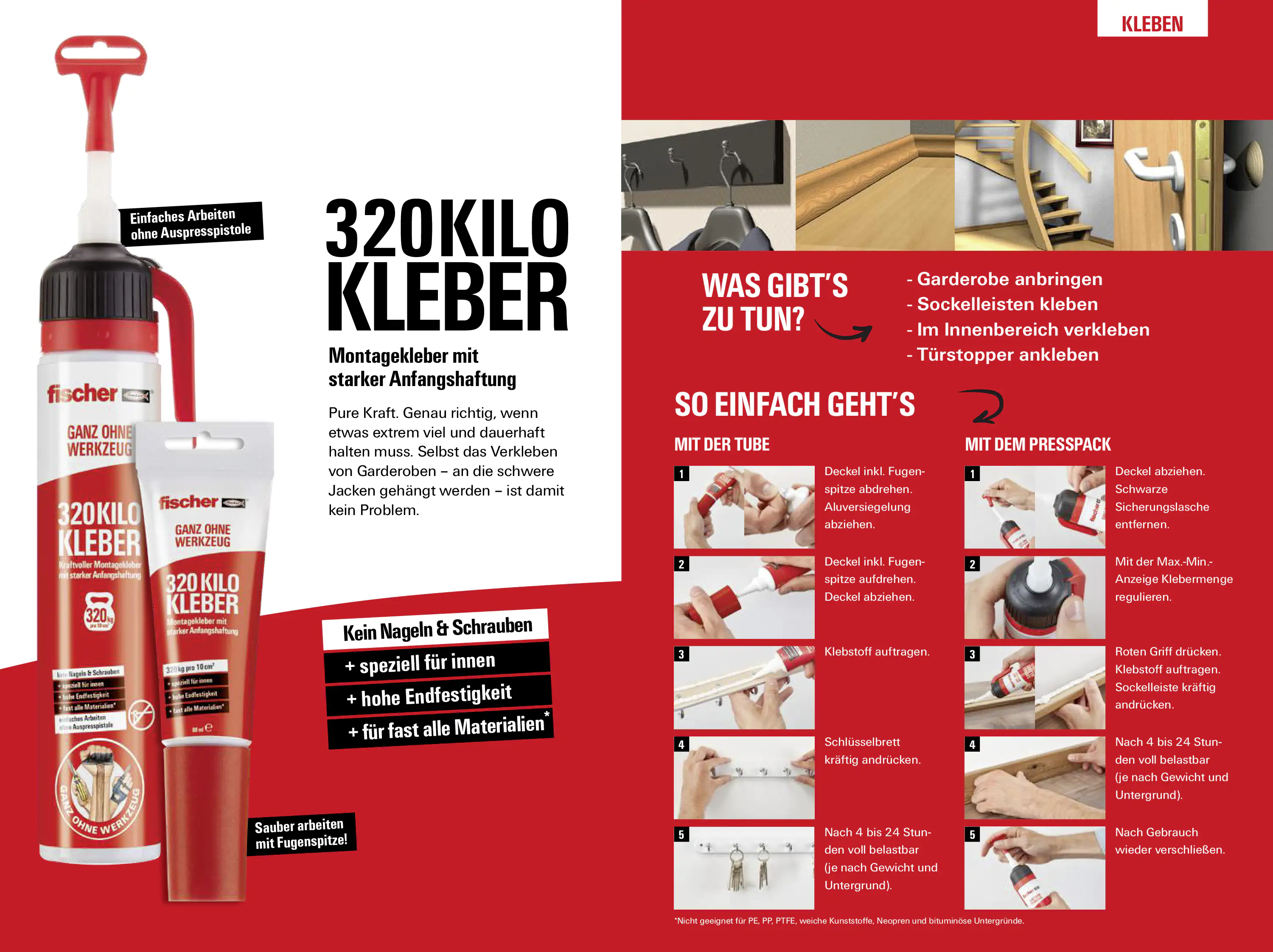 Fischer Montagekleber 80 ml Montagekleber mit starker Anfangshaftung