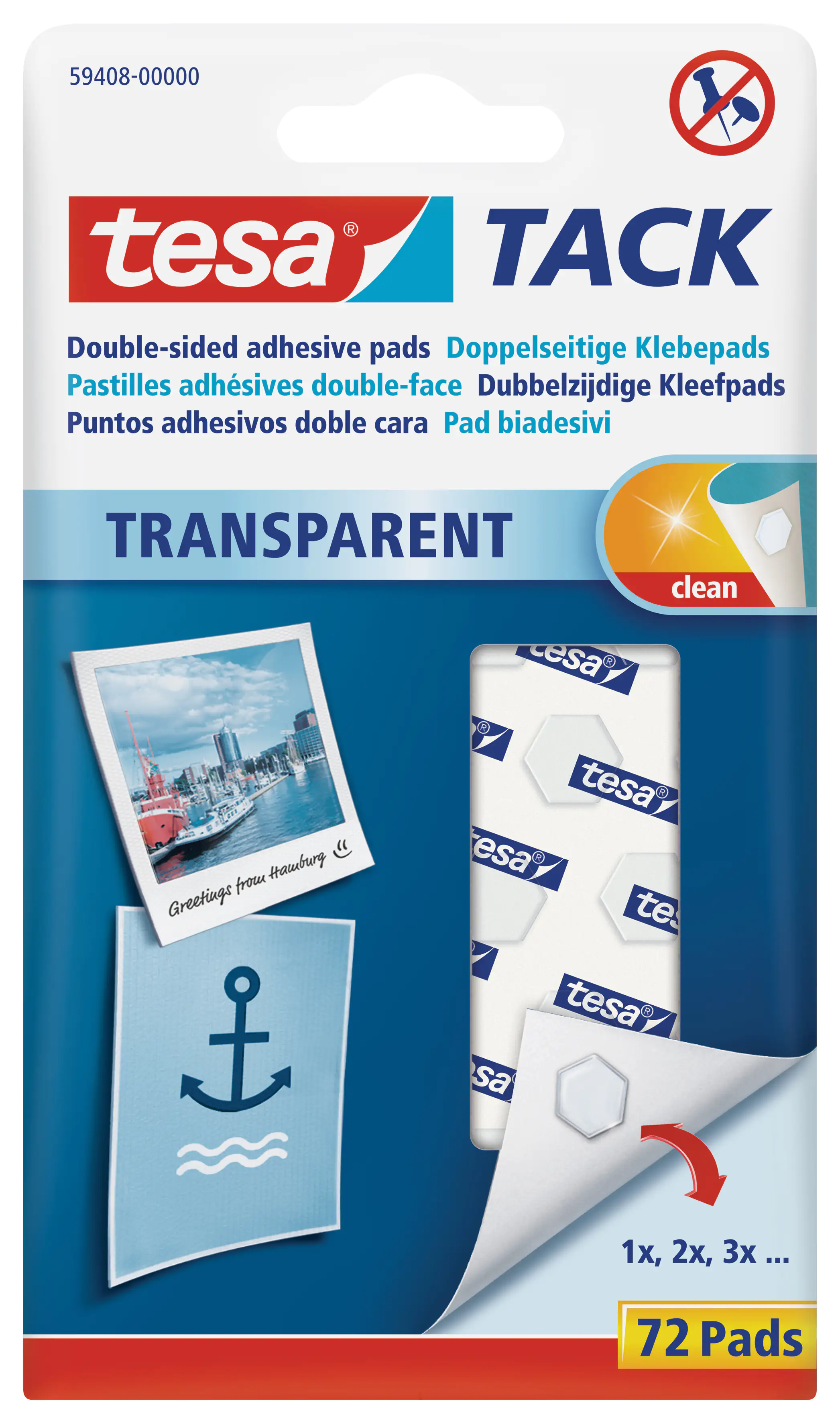 tesa Tack Doppelseitige Klebepads 72 Pads, transparent