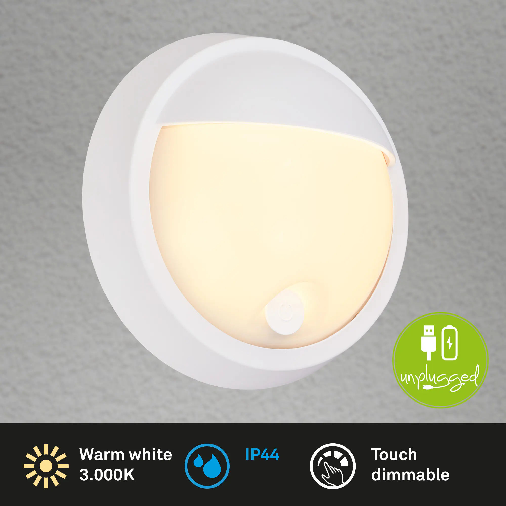 Briloner LED Außenwandleuchte Puni Akku 4W weiß Touch-Dimmer warmweiß