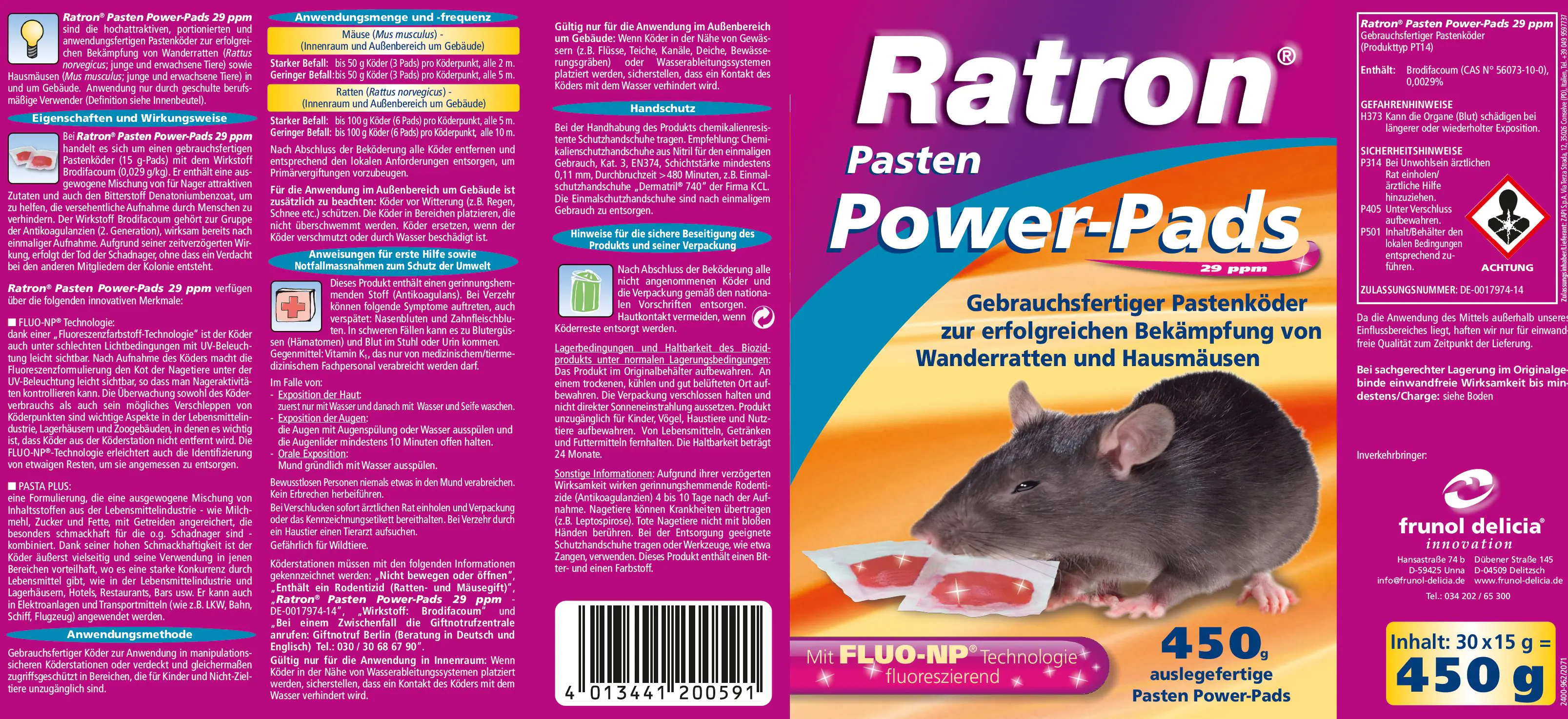 Ratron Rattenköder Pasten Power-Pads 29 ppm, 450 g