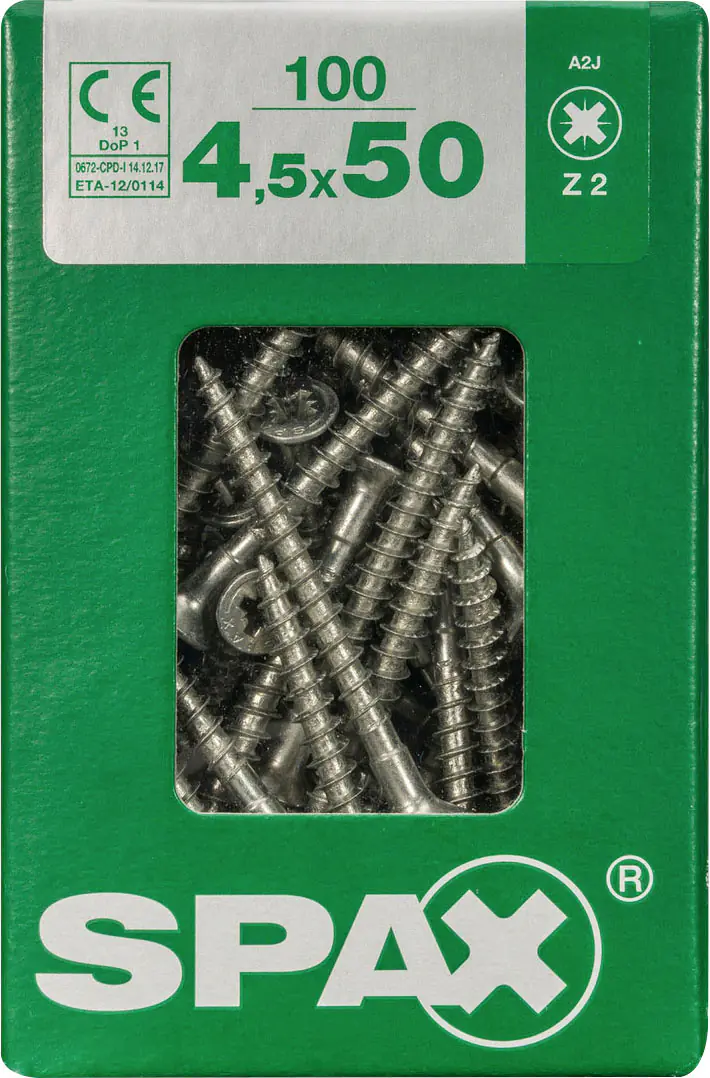 Spax Universalschrauben mit Kopfbohrung 4,5 x 50 mm Z2 Vollgewinde - 100 Stk.