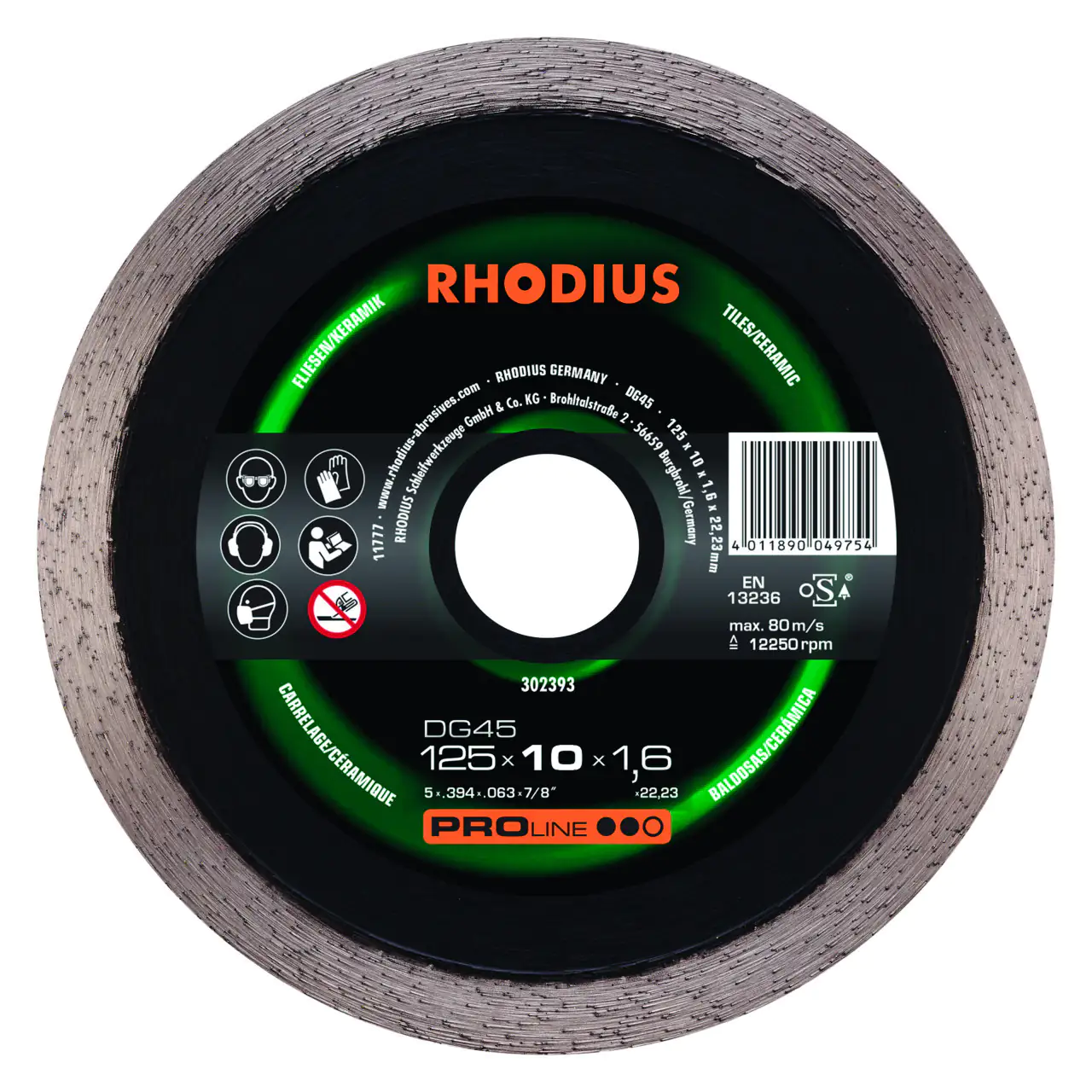 Rhodius Diamanttrennscheibe DG45 Fliesen Ø 125 mm Bohrung 22,23 mm