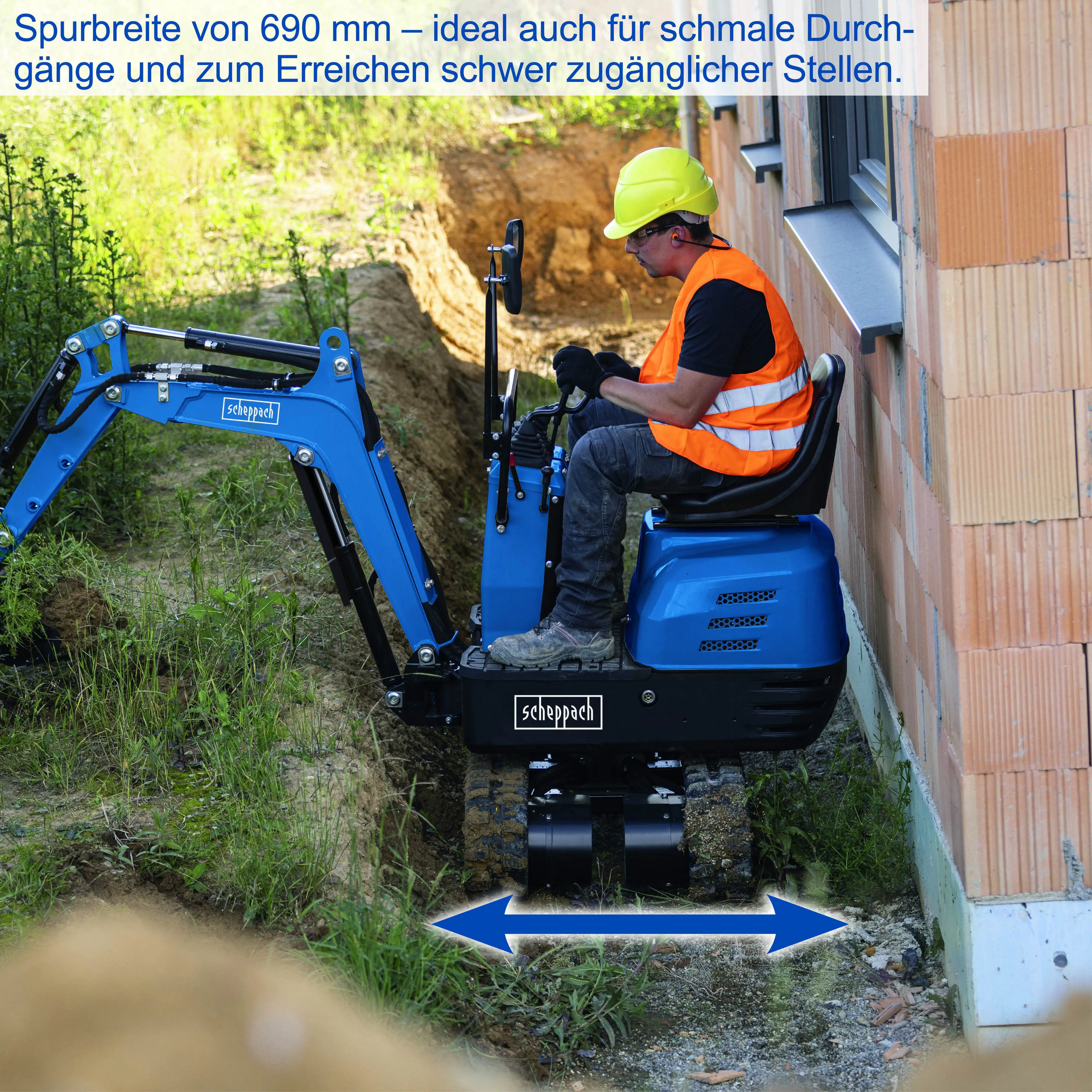 Scheppach Mini-Bagger EXC815 XXL Set inkl. Zubehör 69 cm Spurbreite