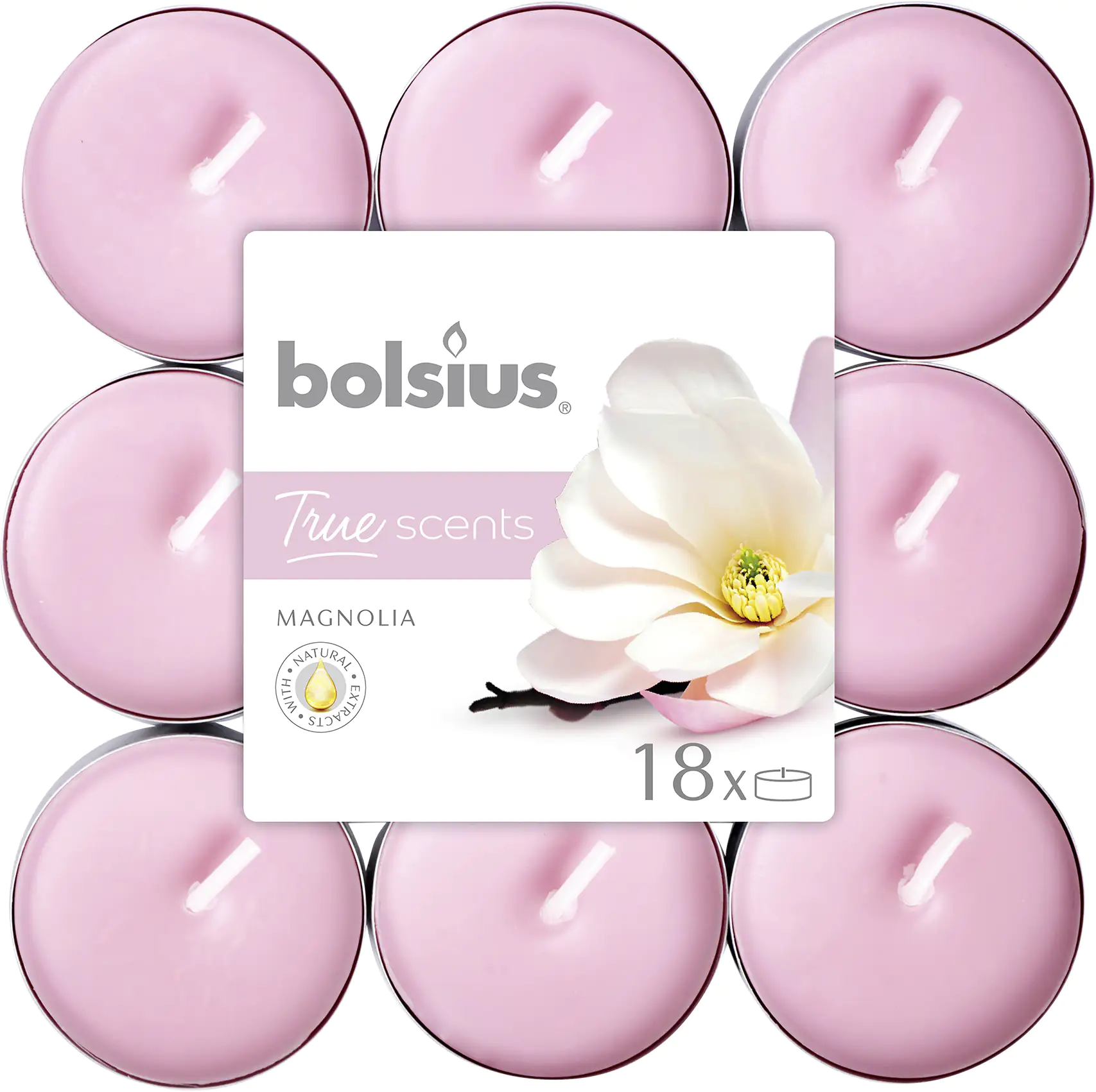 Bolsius Duftteelichter Magnolie, Höhe 1,15 cm, Ø 3,1 cm, 18er Pack