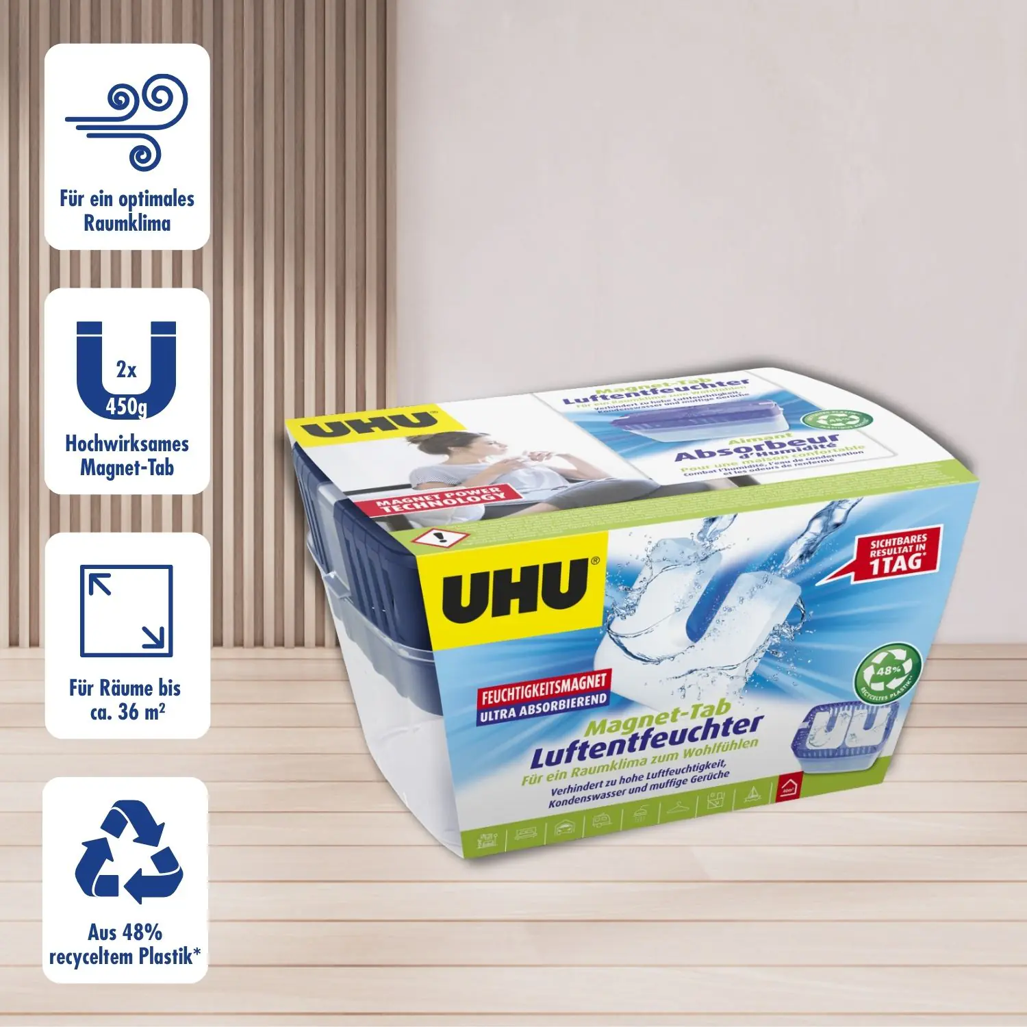 UHU Luftentfeuchter Feuchtigkeitsmagnet Original, 2 x 450 g