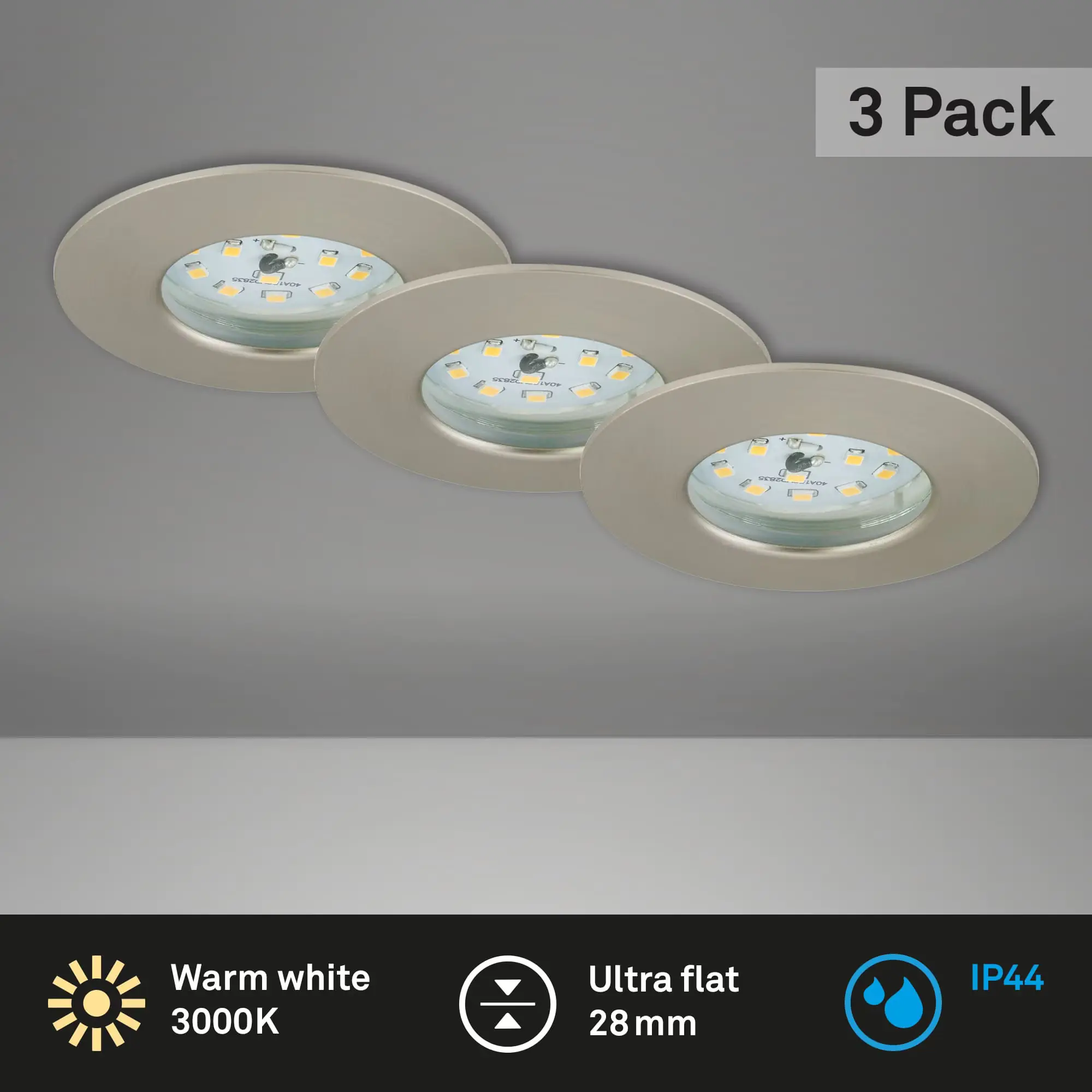 Briloner 3er Set LED Einbauleuchten Attach nickel-matt Ø 7,5 cm starr