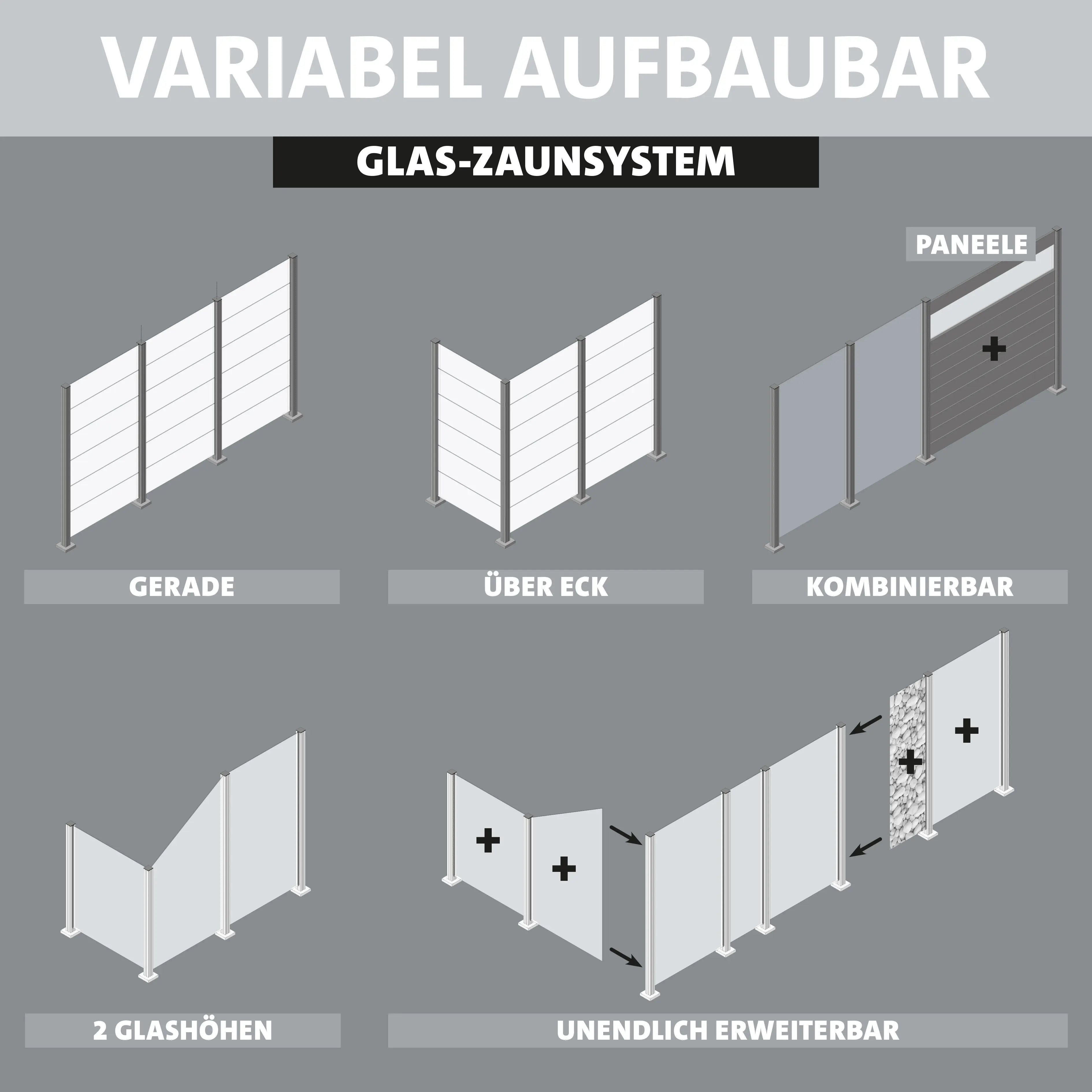 Ambiente Glaszaun Grundset Klarglas mit Siebdruck 187 x 107,2 cm  anthrazit