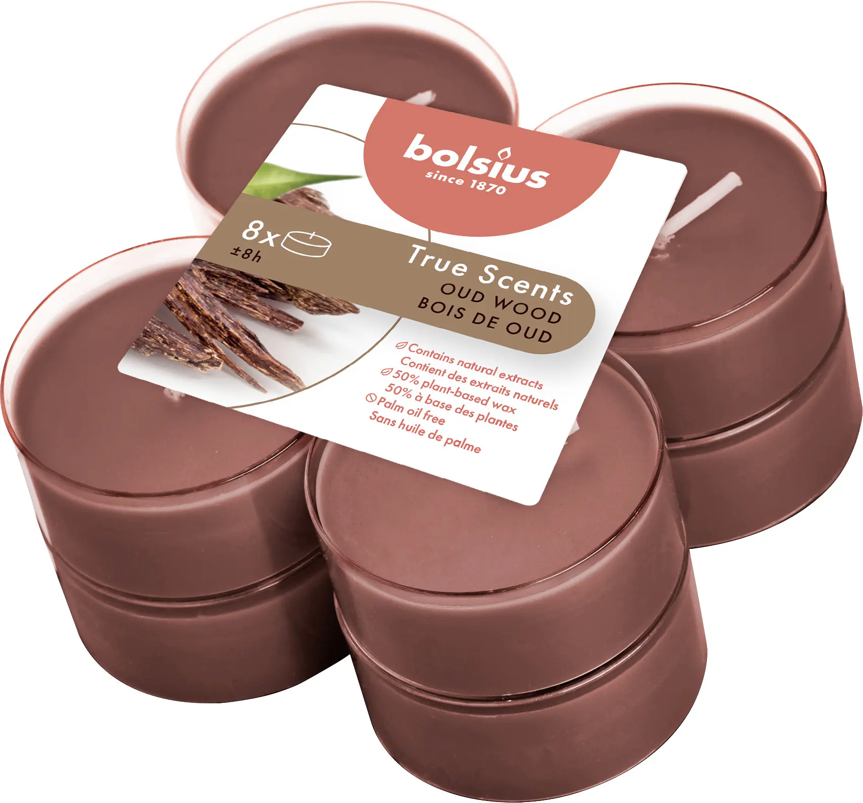 Bolsius Duftteelichter Maxi Oud Wood, Höhe 1,17 cm, Ø 4,5 cm, 6er Pack