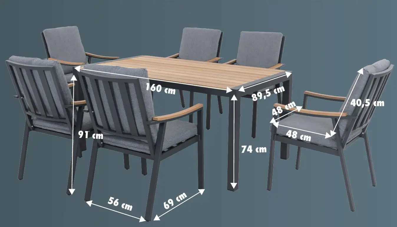 Primaster Dining Möbelset Eukalyptus Shanghai 7-teilig