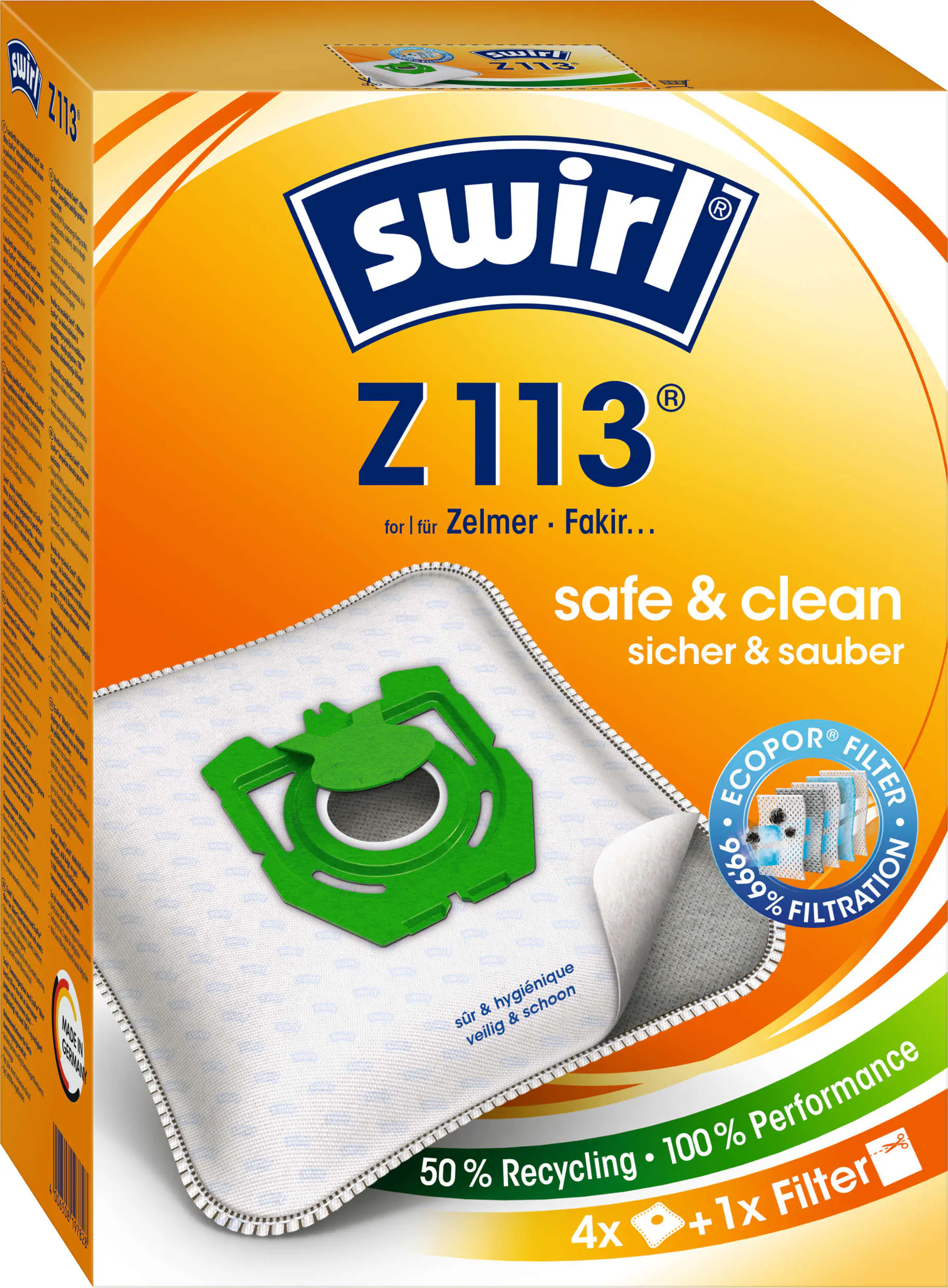 Swirl Z 113 EcoPor Staubsaugerbeutel 4 Staubbeutel + 1 Filter