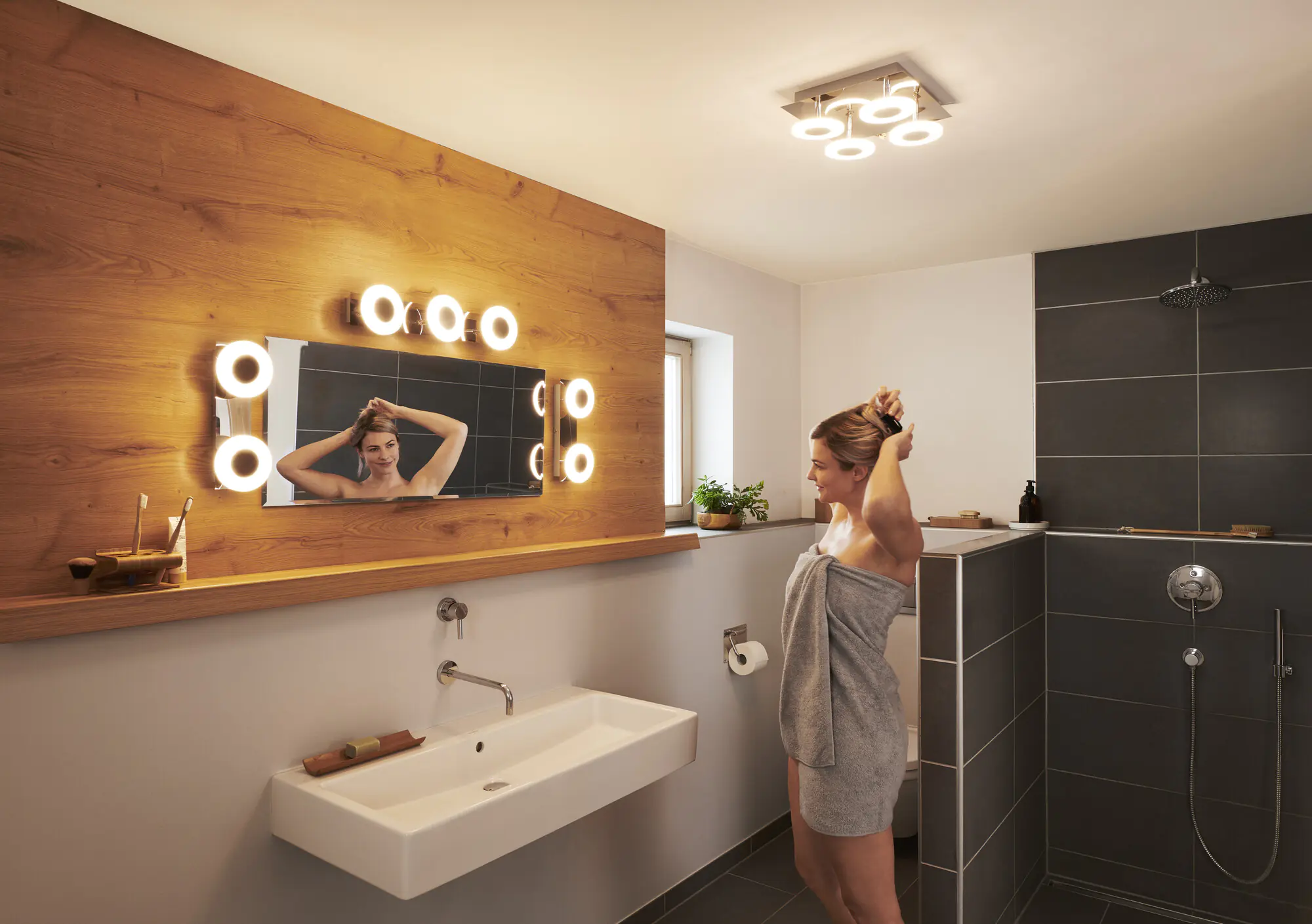 Ledvance Smart+ LED Badleuchte Orbis Wave silber Ø 20 cm 8 W dimmbar