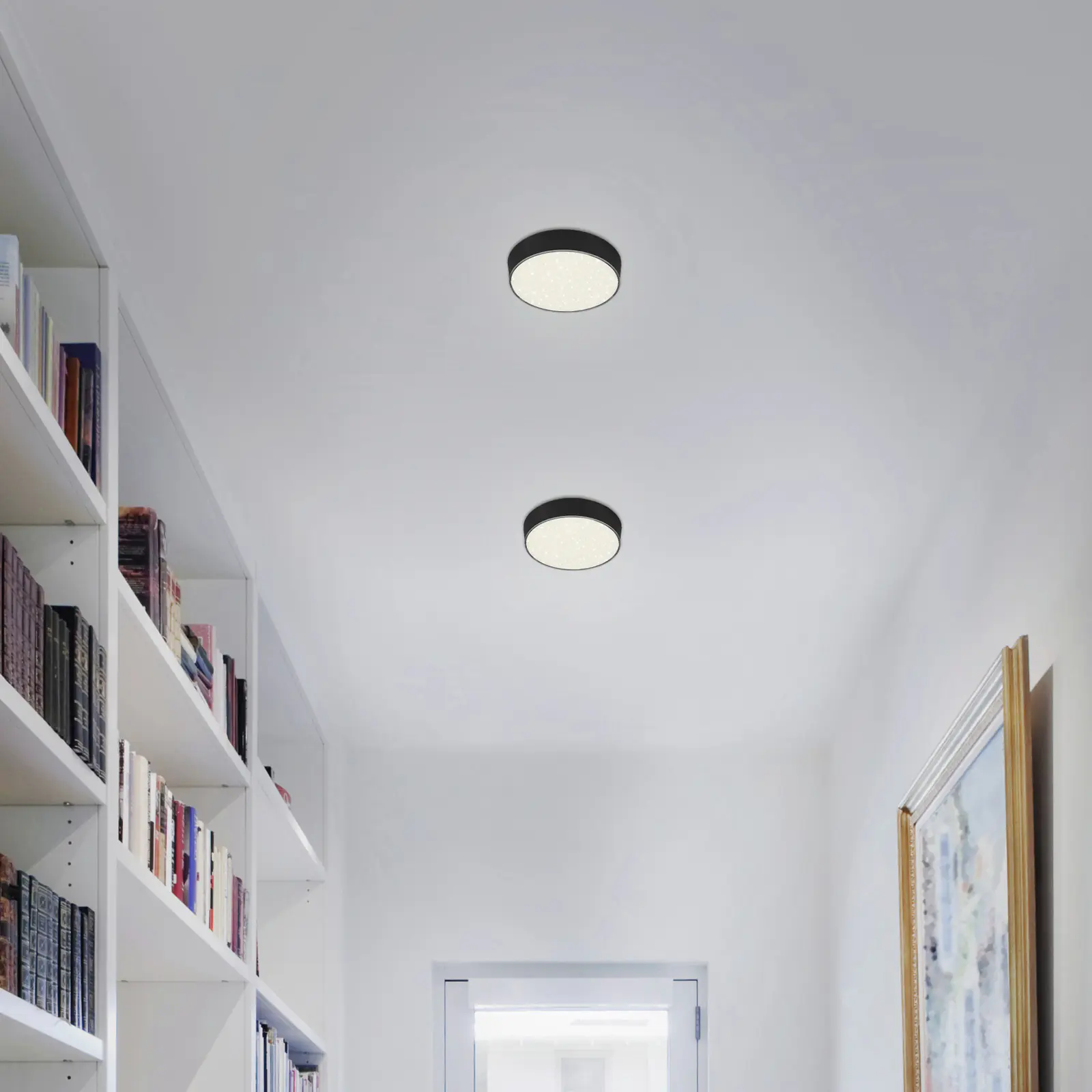 Briloner LED Deckenleuchte Flame Star schwarz Ø 15,7 cm mit Sternenhimmel