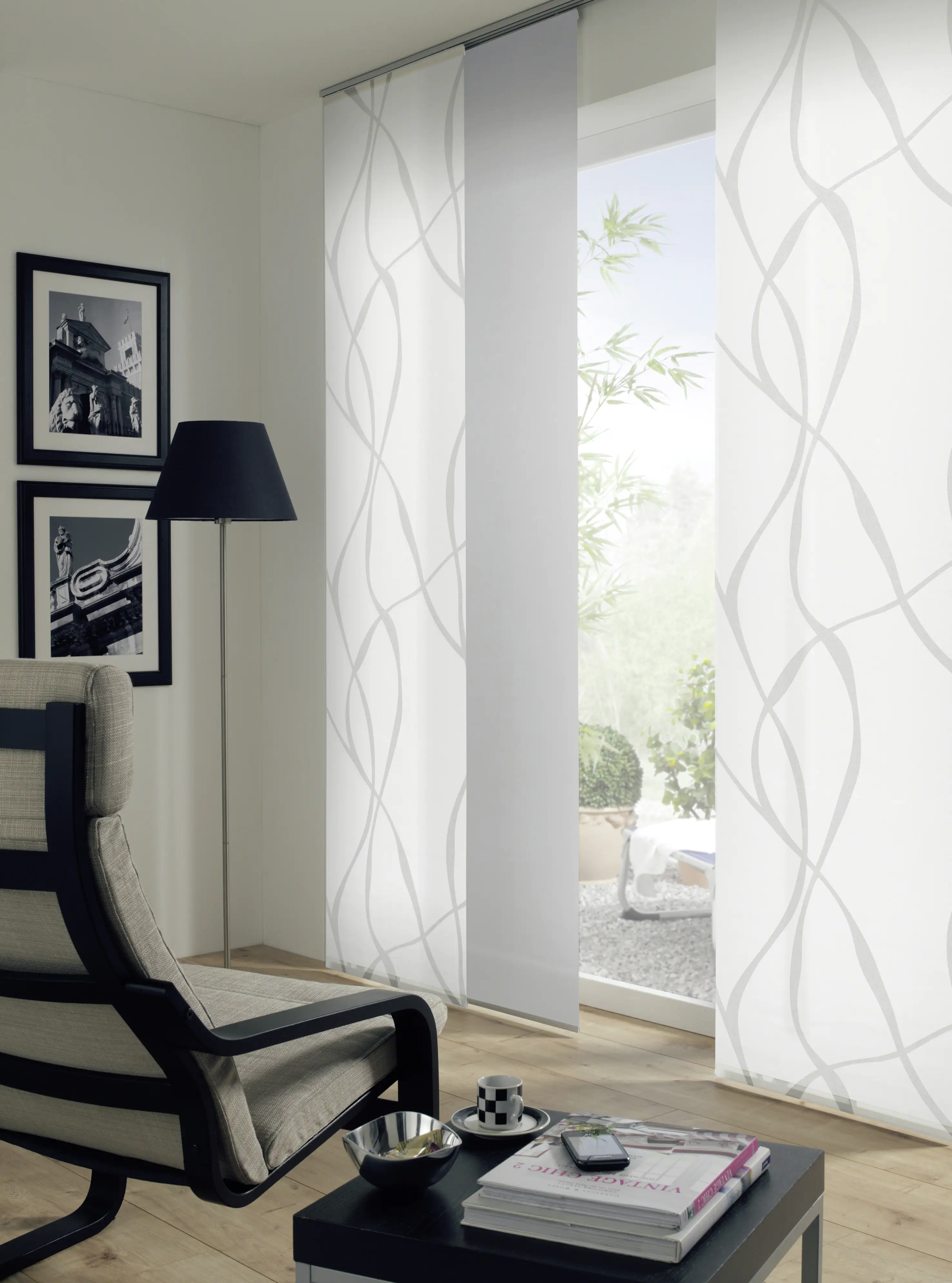 Gardinia Flächenvorhang Curling weiß-grau, 60 x 245 cm