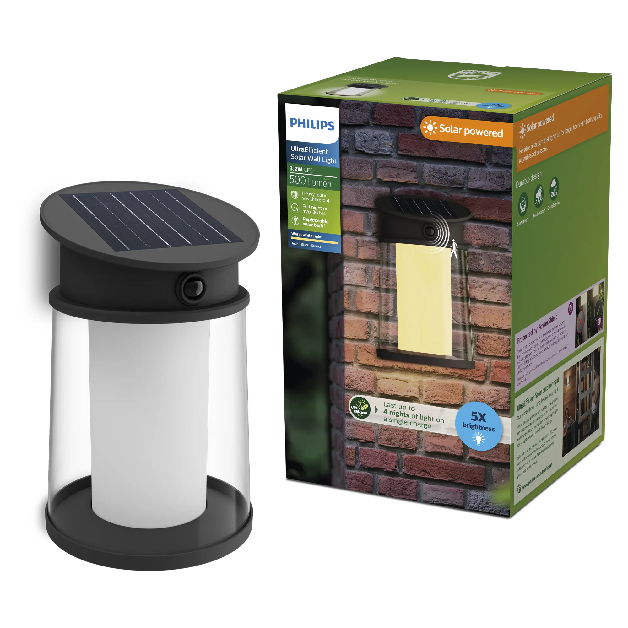 Philips Solar-Wandleuchte Juda 37,5 x 23,5 x 23,5 cm warmweiß