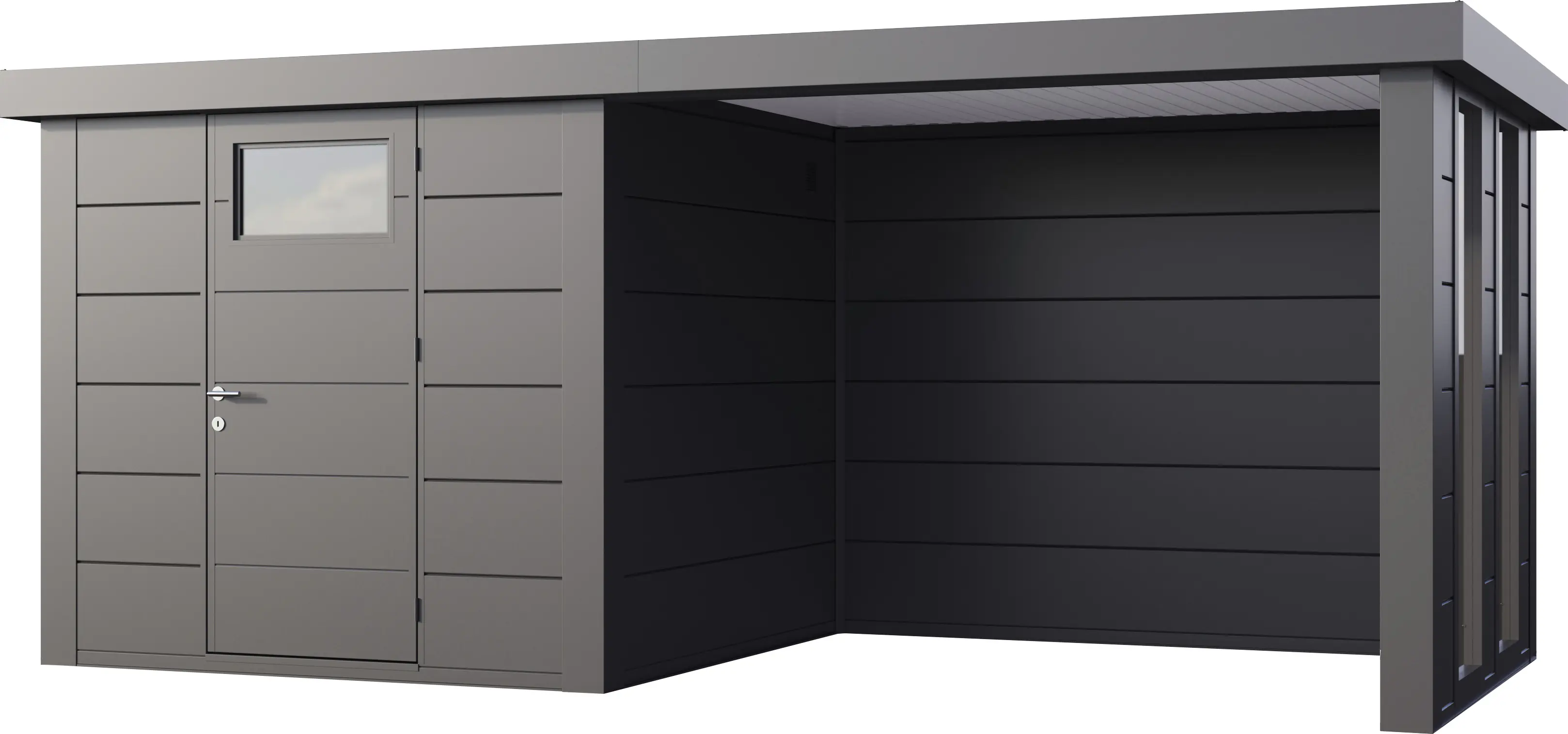 Telluria Gerätehaus Classico Lounge S mit Fenstern 2424 rechts granitgrau 522 x 238 cm