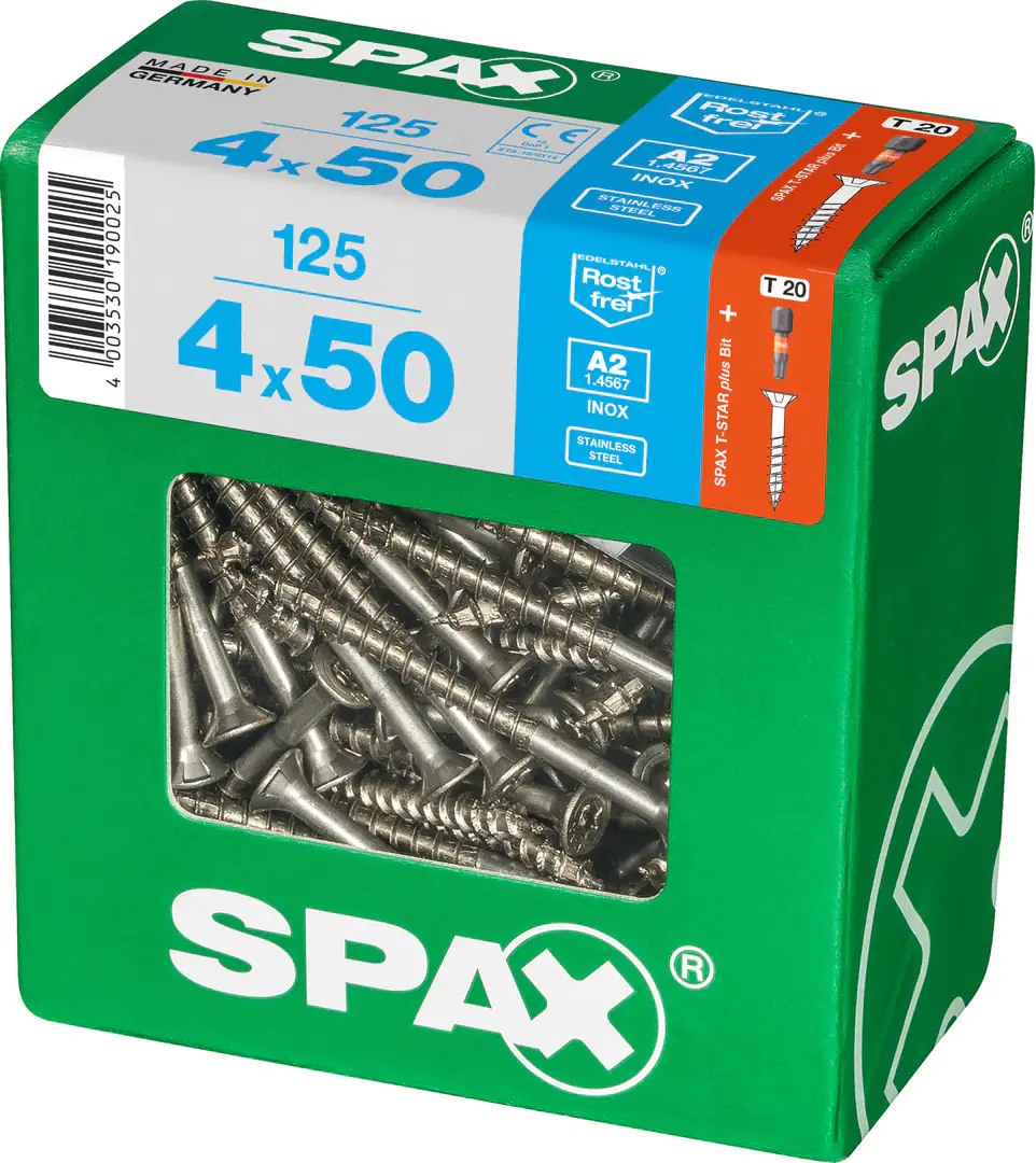 Spax Universalschrauben 4.0 x 50 mm TX 20 - 125 Stück Edelstahl