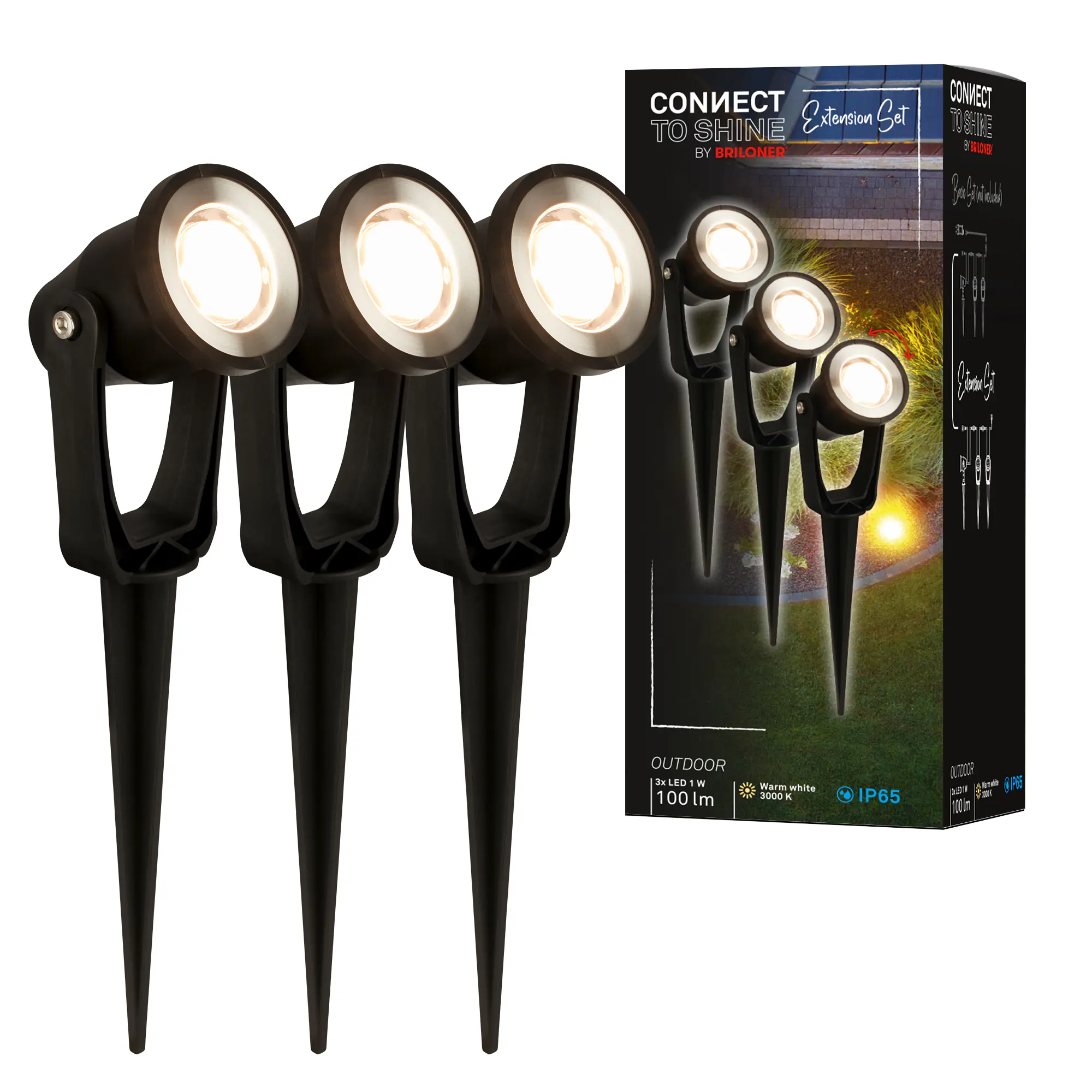 Briloner LED Wegeleuchte Lilis Connect to Shine 3er Erweiterungsset 3x1W warmweiß