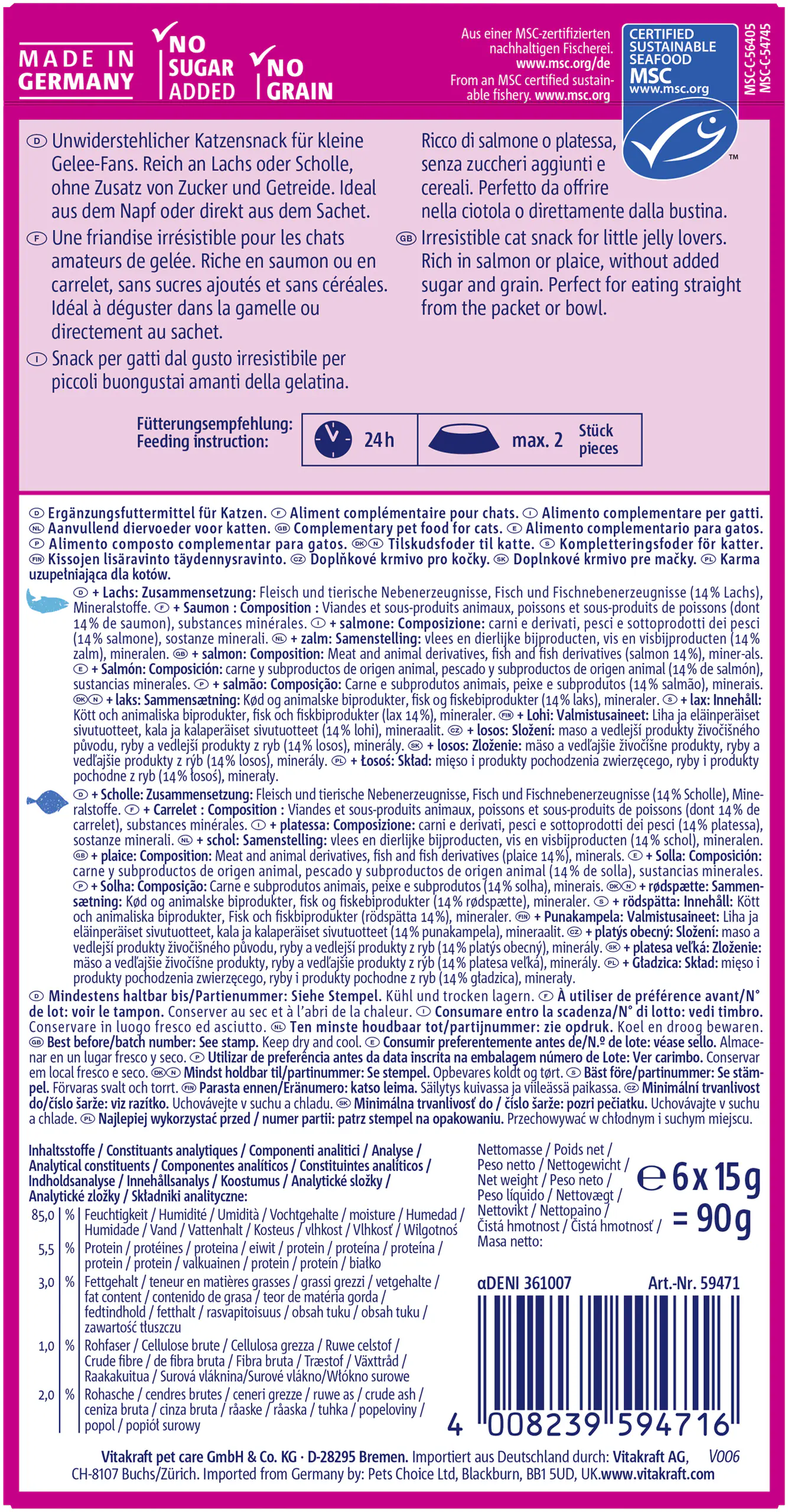 Vitakraft Jelly Lovers Katzensnack Lachs +Scholle 6 x 15 g 