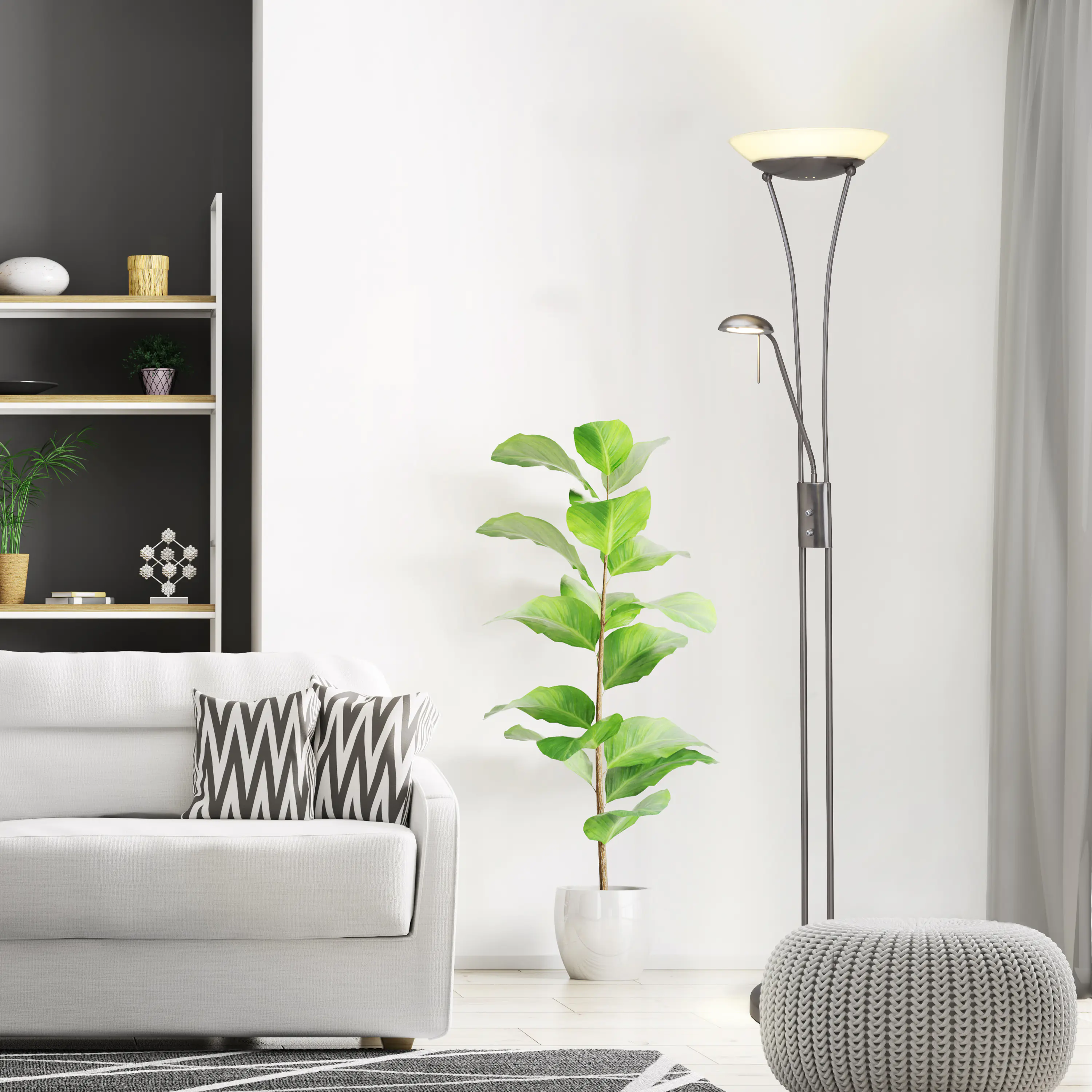 Brilliant LED Deckenfluter mit Lesearm 180 cm Finn weiß
