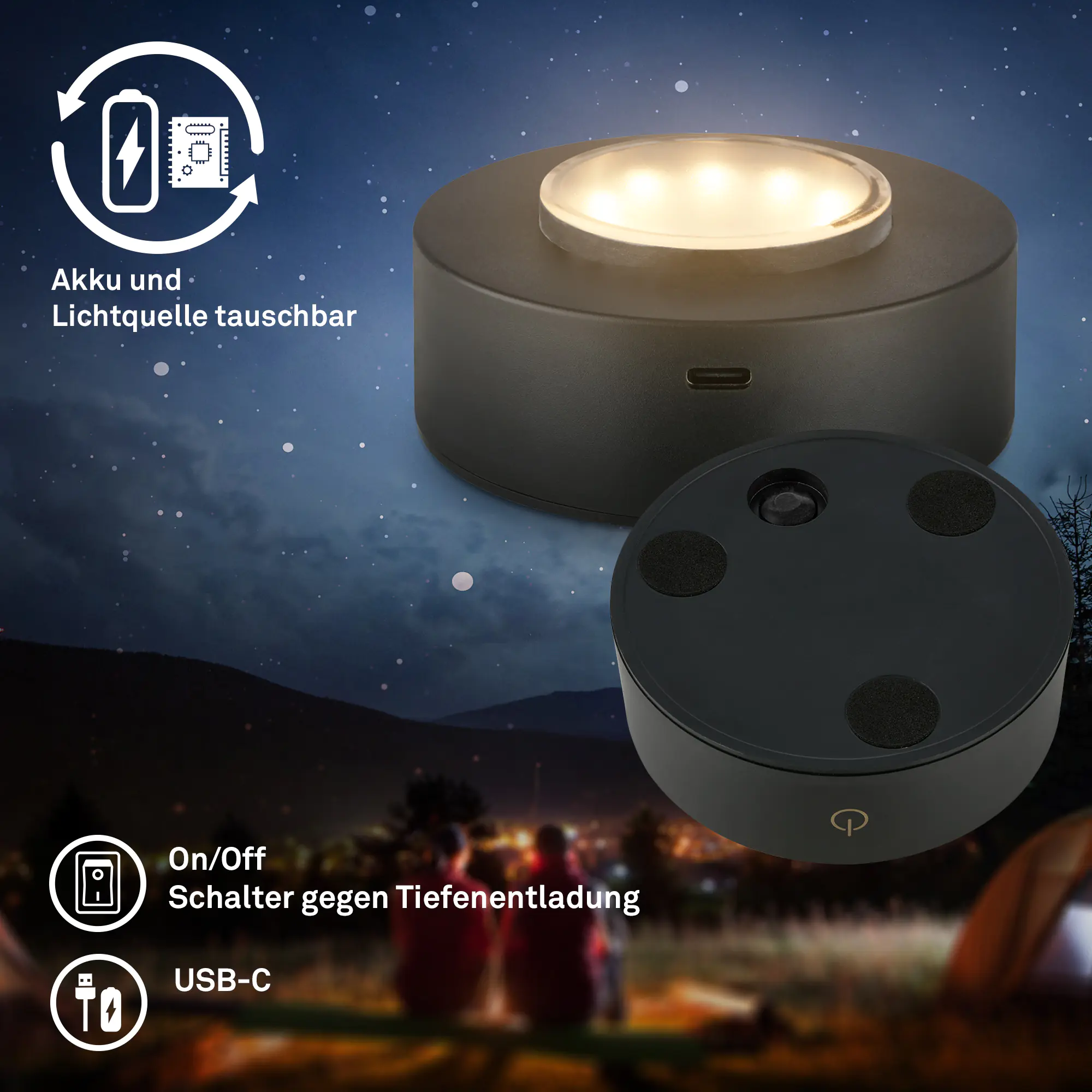 Briloner LED Akku-Tischleuchte Sunora blau 15 cm warmweiß dimmbar