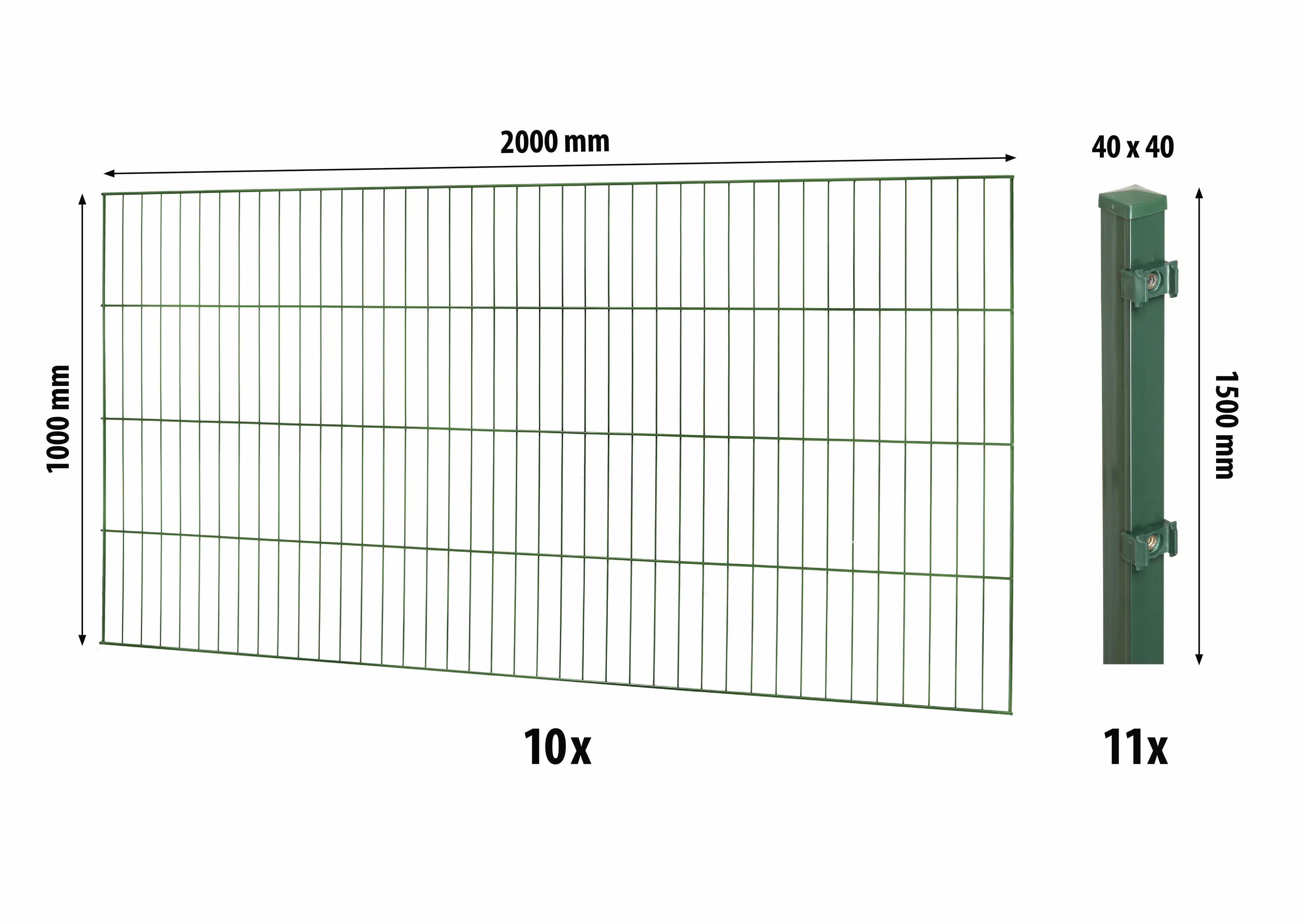 Floraworld Einstabmatten-Zaun Set Classic 20 m 200 x 100 cm inkl. 11 Pfosten 150 x 4 cm moosgrün