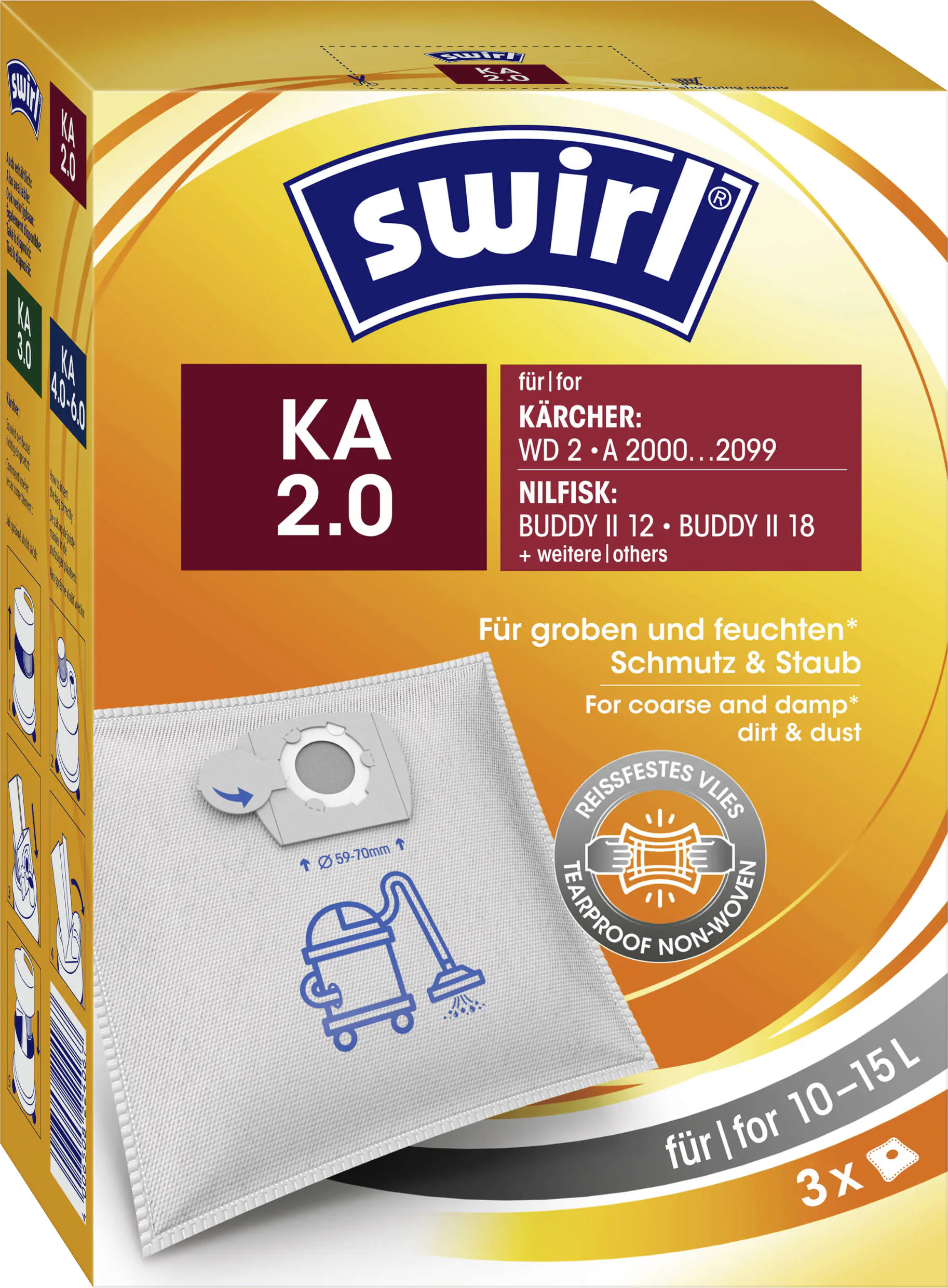 Swirl KA 2.0 Staubbeutel für Nass-Trockensauger, Kärcher/Nilfisk 3 Stück