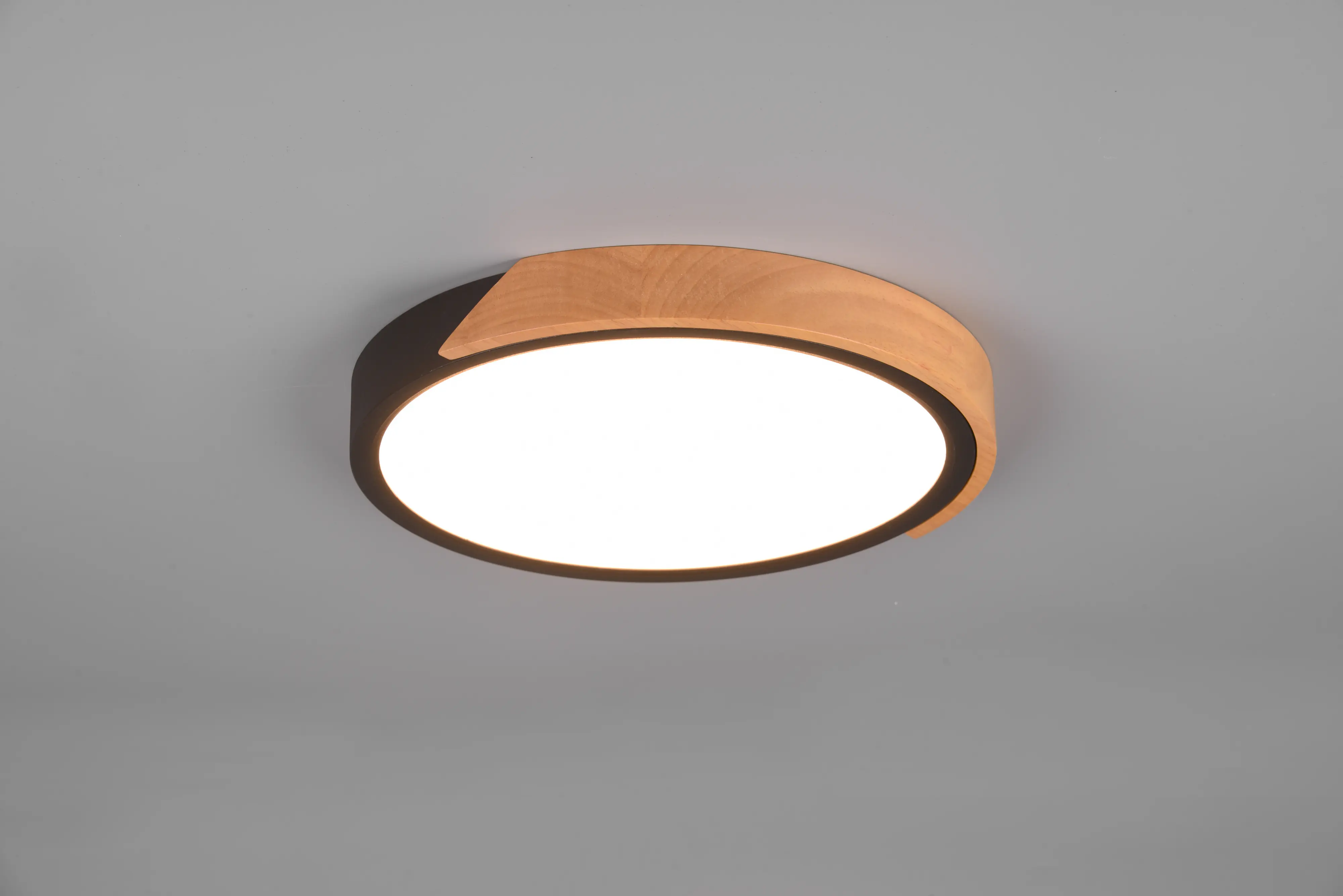 Trio LED-Deckenleuchte Jano Ø 31,5 cm warmweiß schwarz matt/naturholz dimmbar