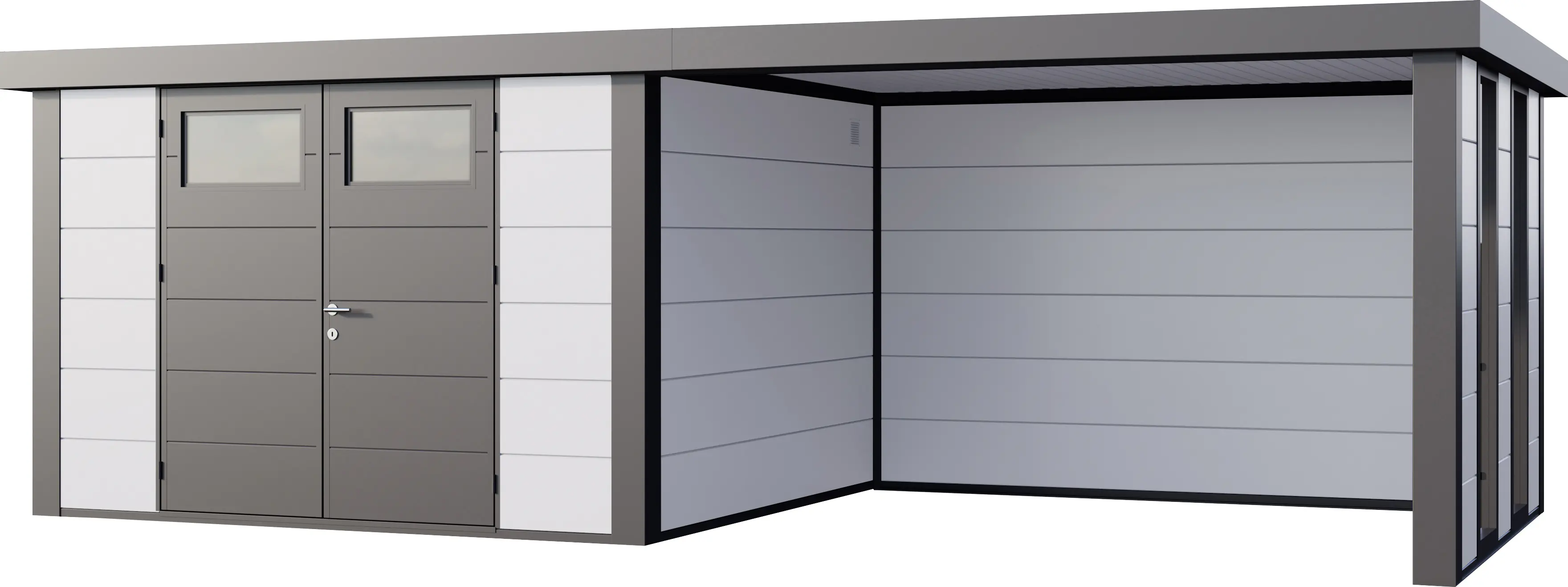 Telluria Gerätehaus Classico Lounge XL mit Fenstern 3330 rechts weiß 792 x 298 cm