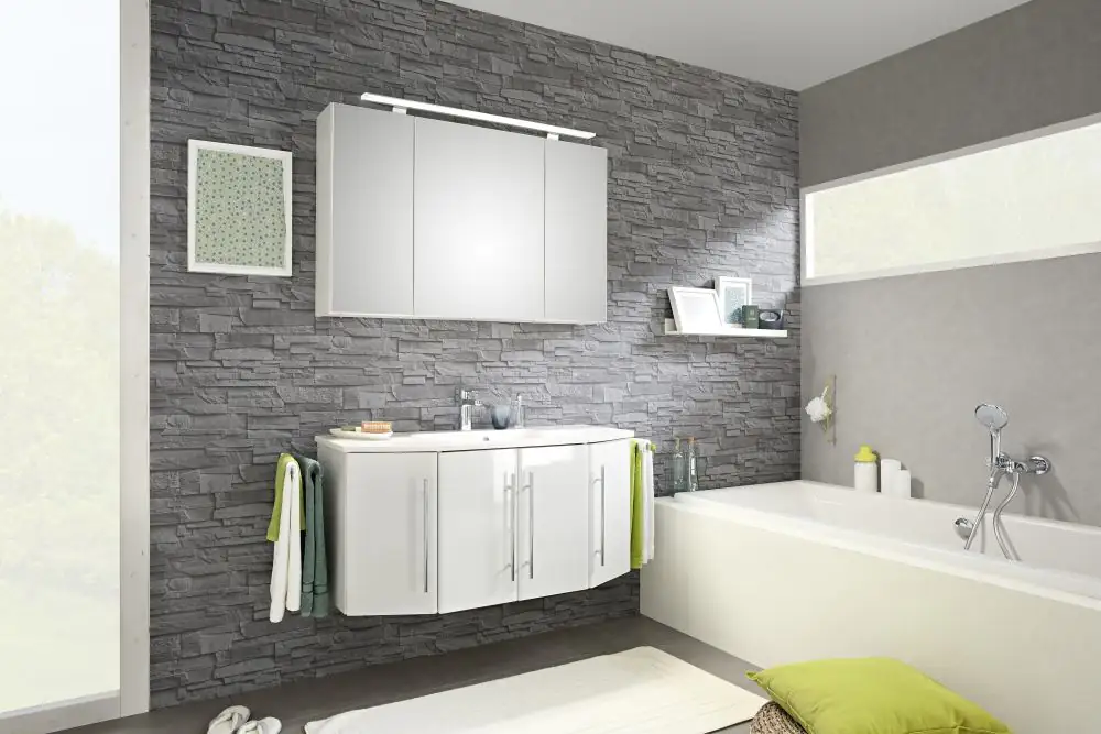Pelipal Badblock Kiel mit Mineralmarmor-Waschtisch + LED-Aufsatzleuchte 112 cm