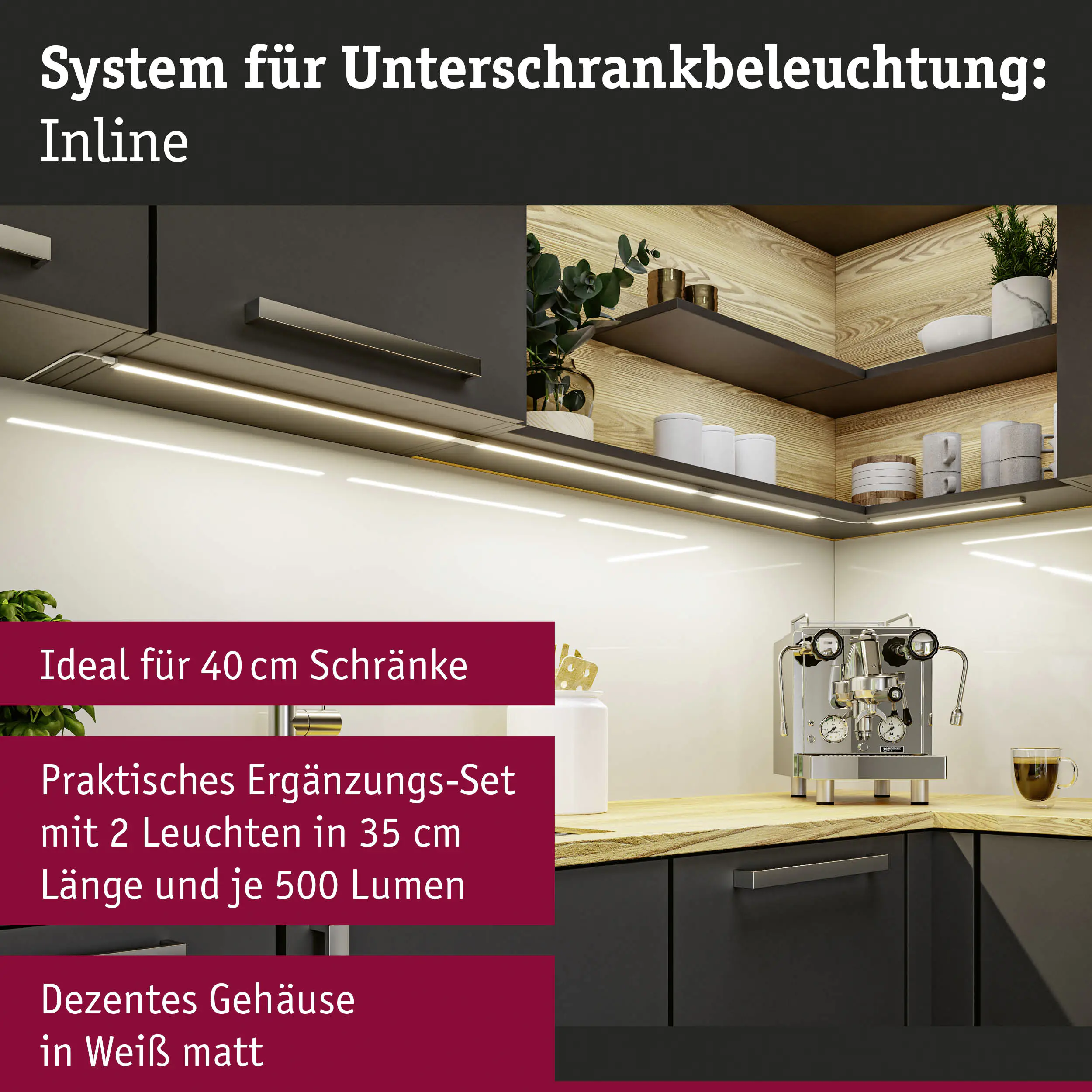 Paulmann LED Lichtleiste Inline Erweiterung weiß 35 cm TW 2er Set