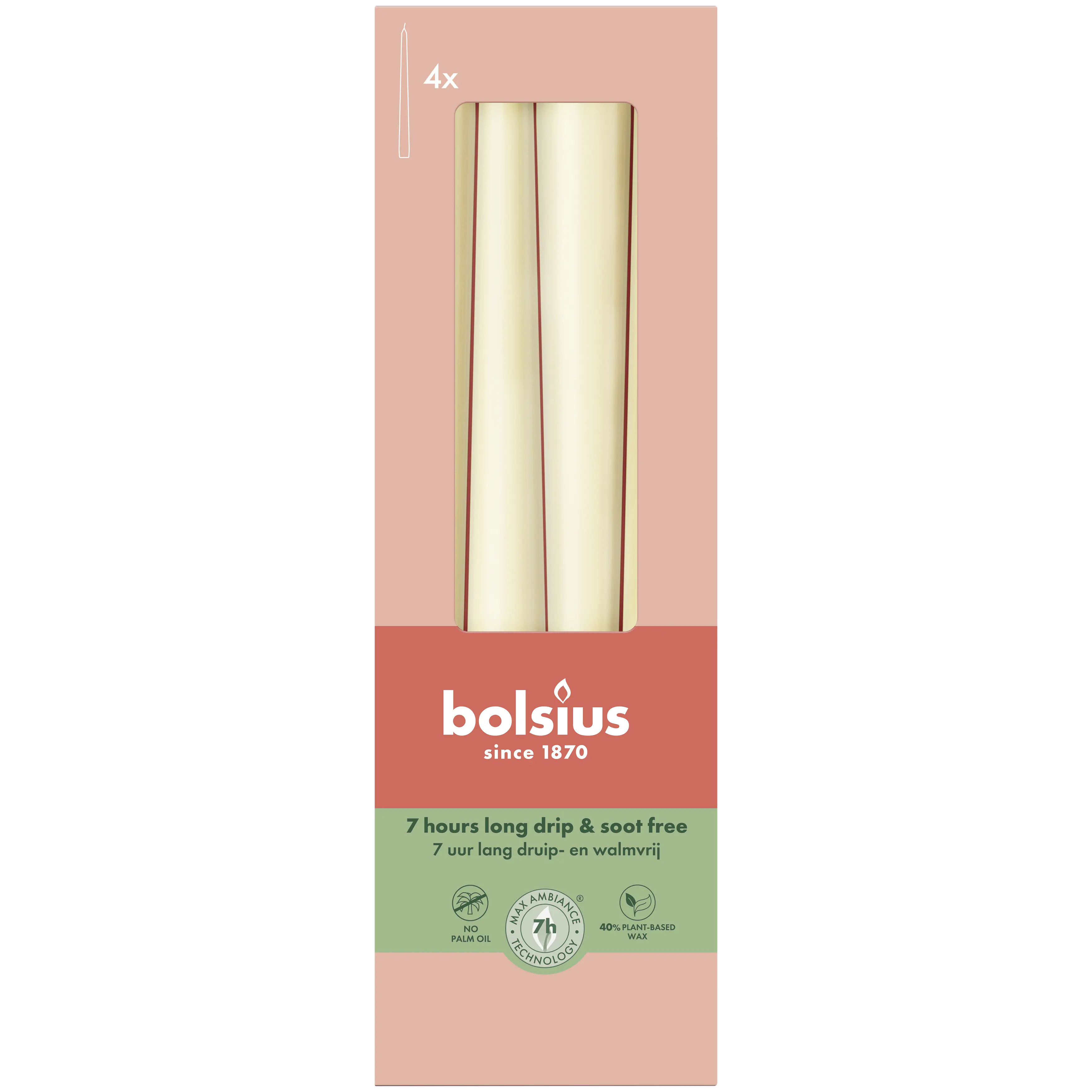 Bolsius Spitzkerzen weiche perle 24,5 cm Ø 2,4 cm 4 Stück