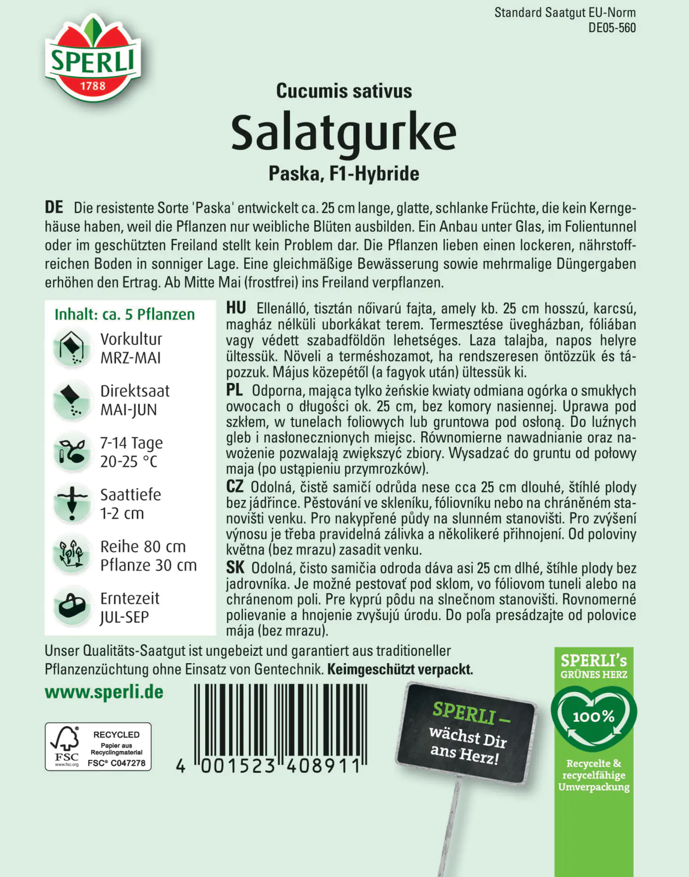 Sperli Salatgurke Paska F1