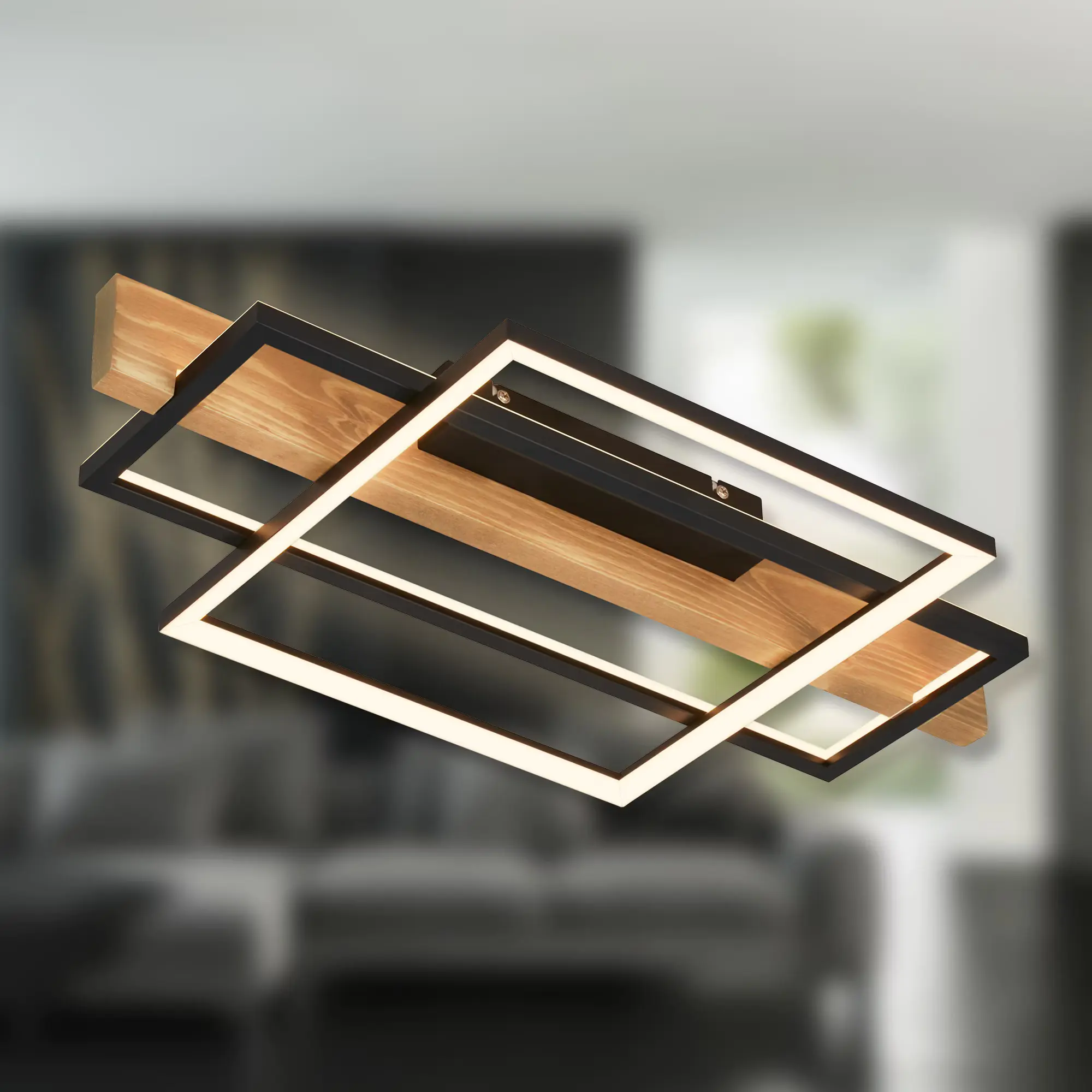 Briloner LED-Deckenleuchte CADRE schwarz Holz 32W