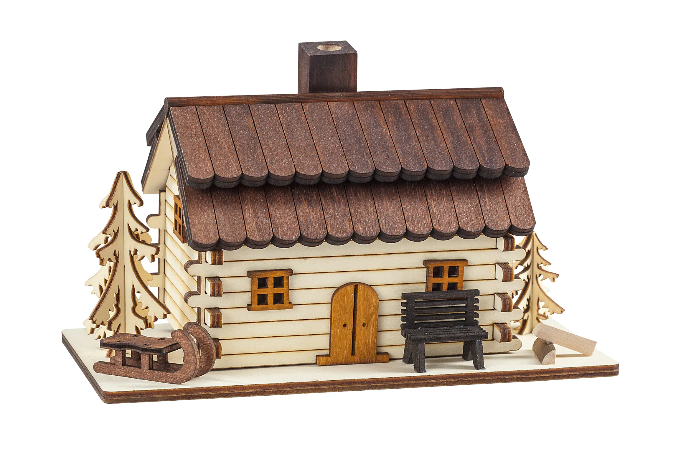 Saico Räucherfigur Haus Holz 20 cm natur/braun