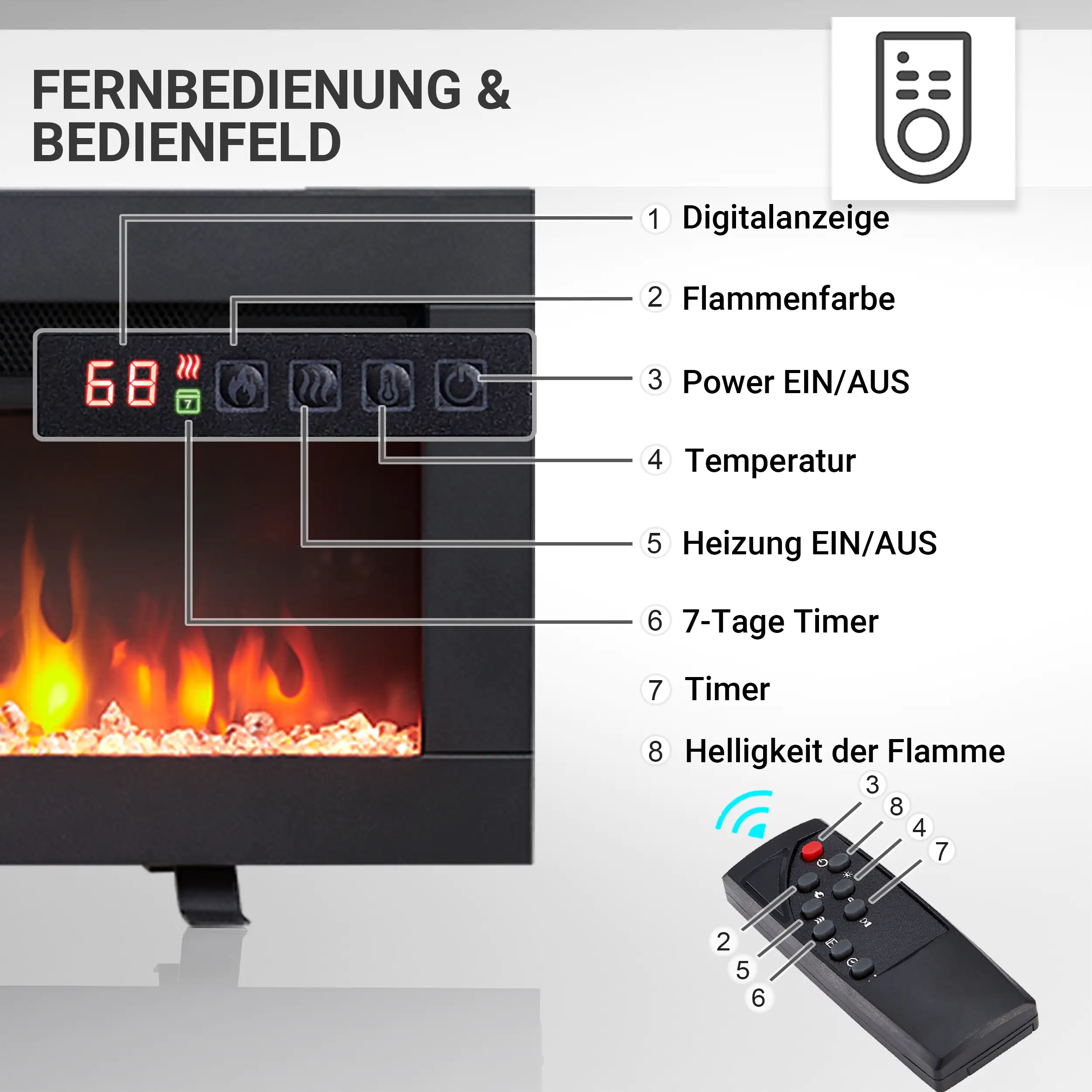 BALDERIA Elektrokamin schwarz Agnes 50 1000/1800 Watt 33 x 127 cm