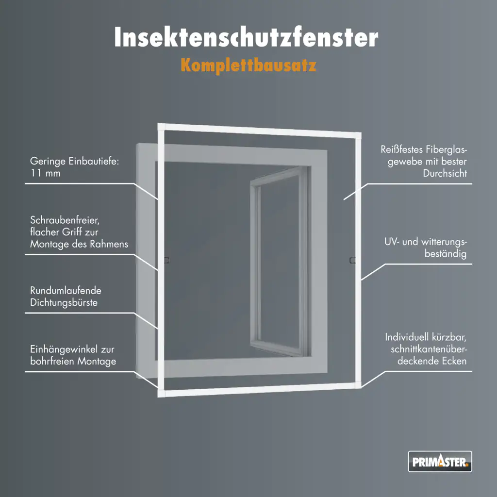 Primaster Fliegenschutz-Fenster 130 x 150 cm schwarz/weiß kürzbar