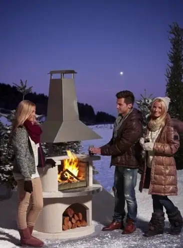 Buschbeck Grillkamin Venedig weiß-Edelstahl 197 x 110 x 65 cm
