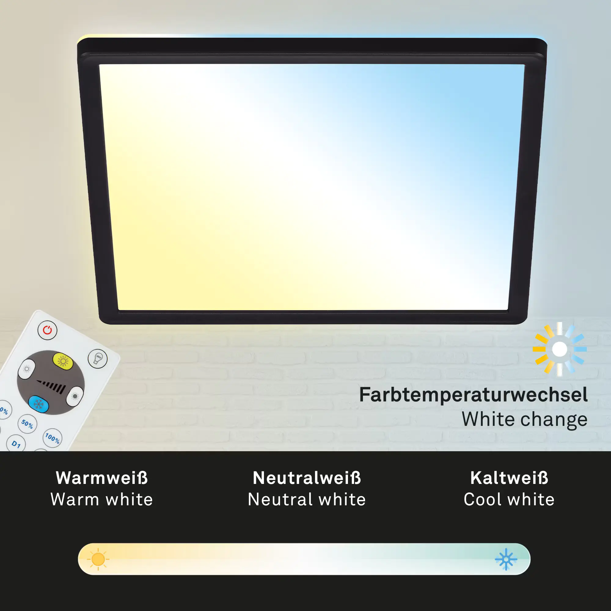Briloner LED Panel Slim 29,3 cm, schwarz, ultraflach CCT