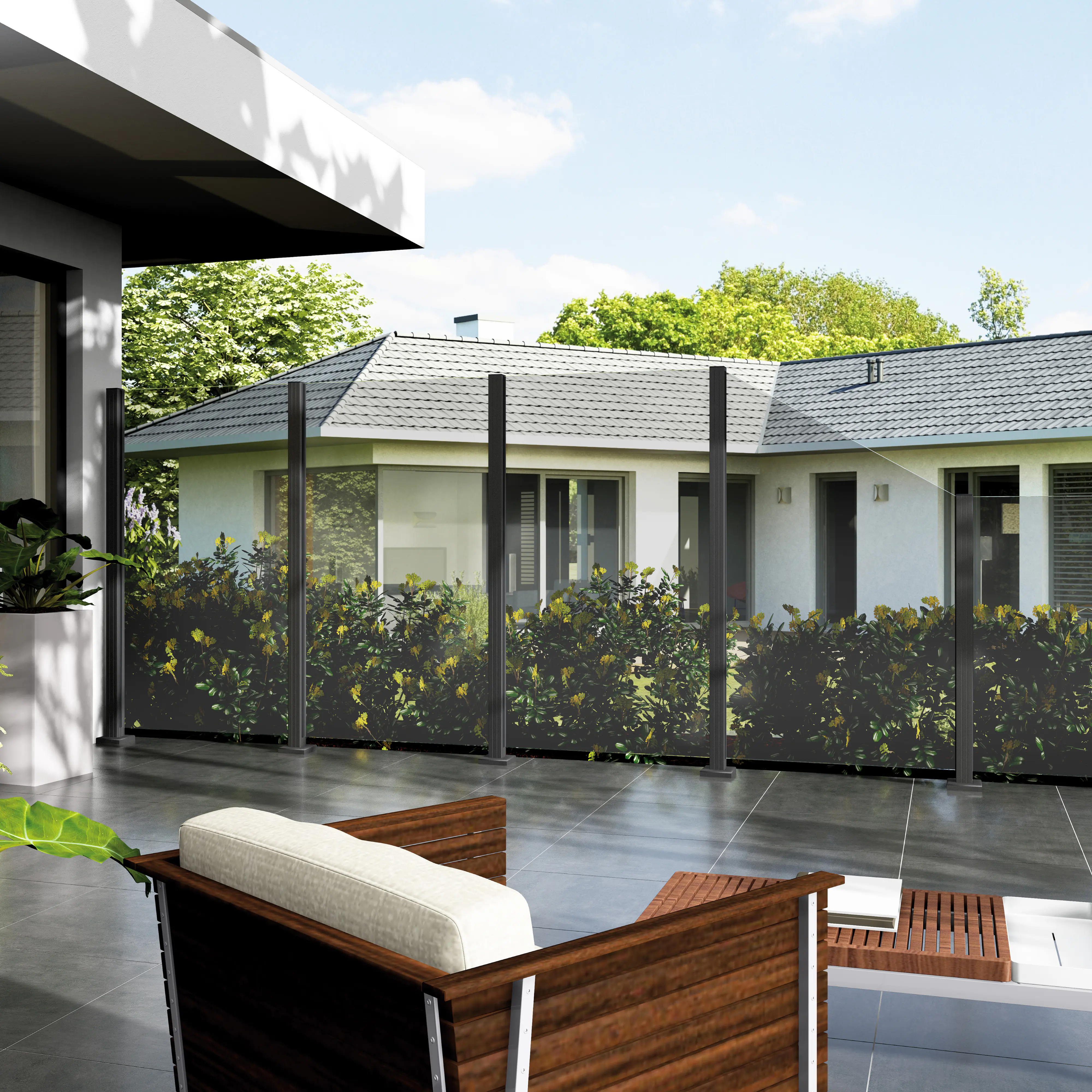 Ambiente Glaszaun Erweiterungsset Klarglas 187 x 55,7 cm grau