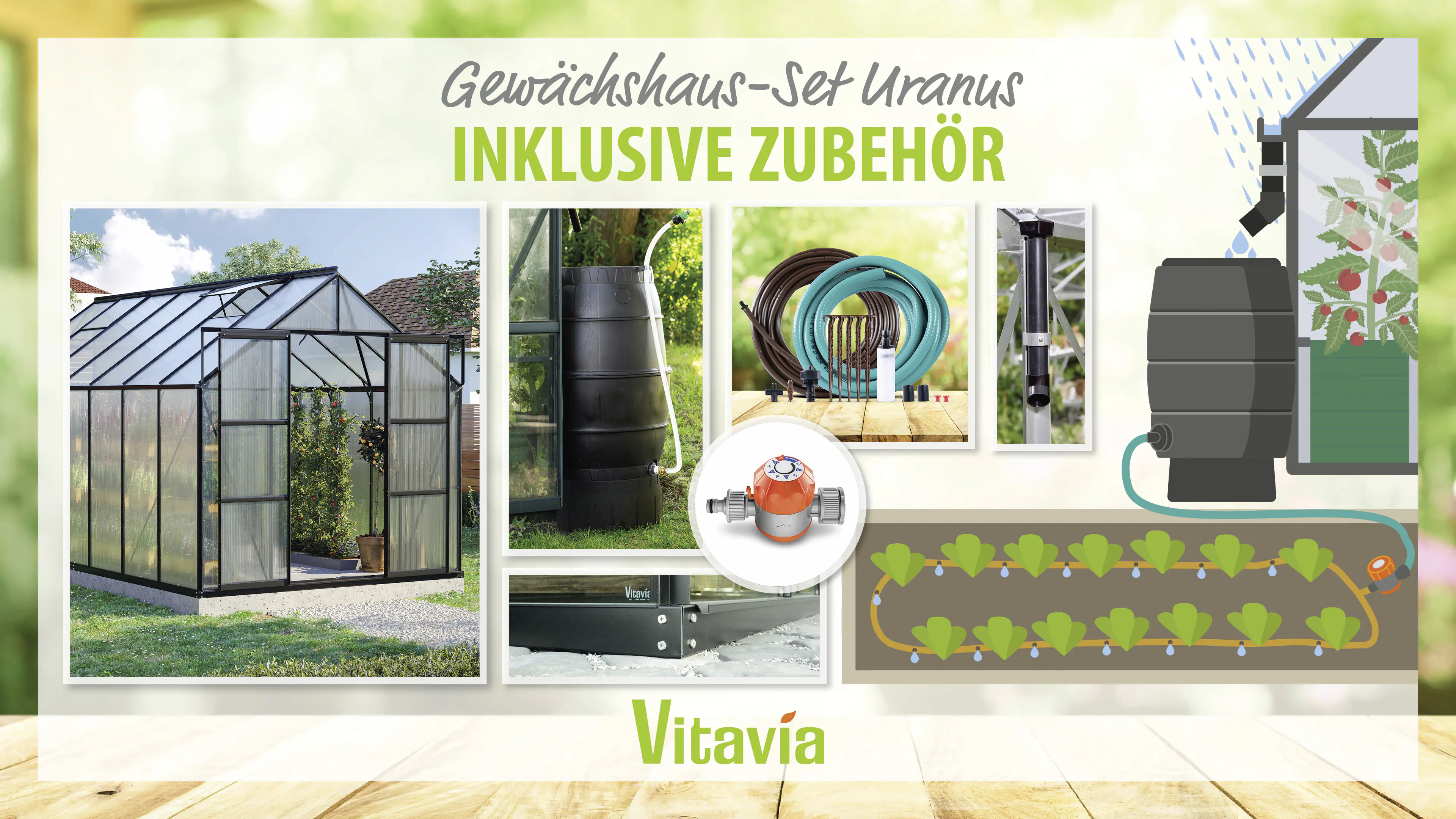 Vitavia Gewächshaus-Set Uranus 11500 HKP 4 mm schwarz 254 x 441 cm 