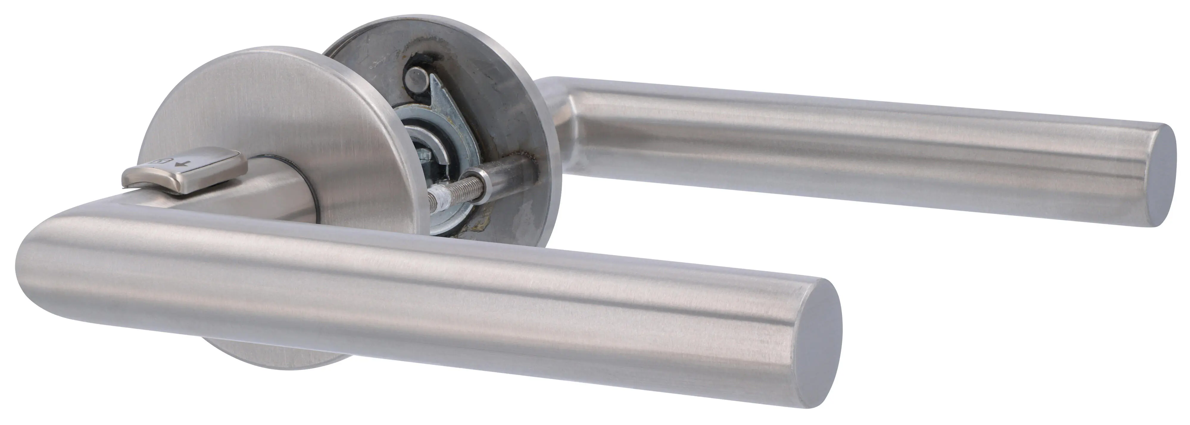 Alpertec WC-Türgriff-Garnitur Rosette Push4Lock Edelstahl lackiert silber matt Ø 55 mm rechts
