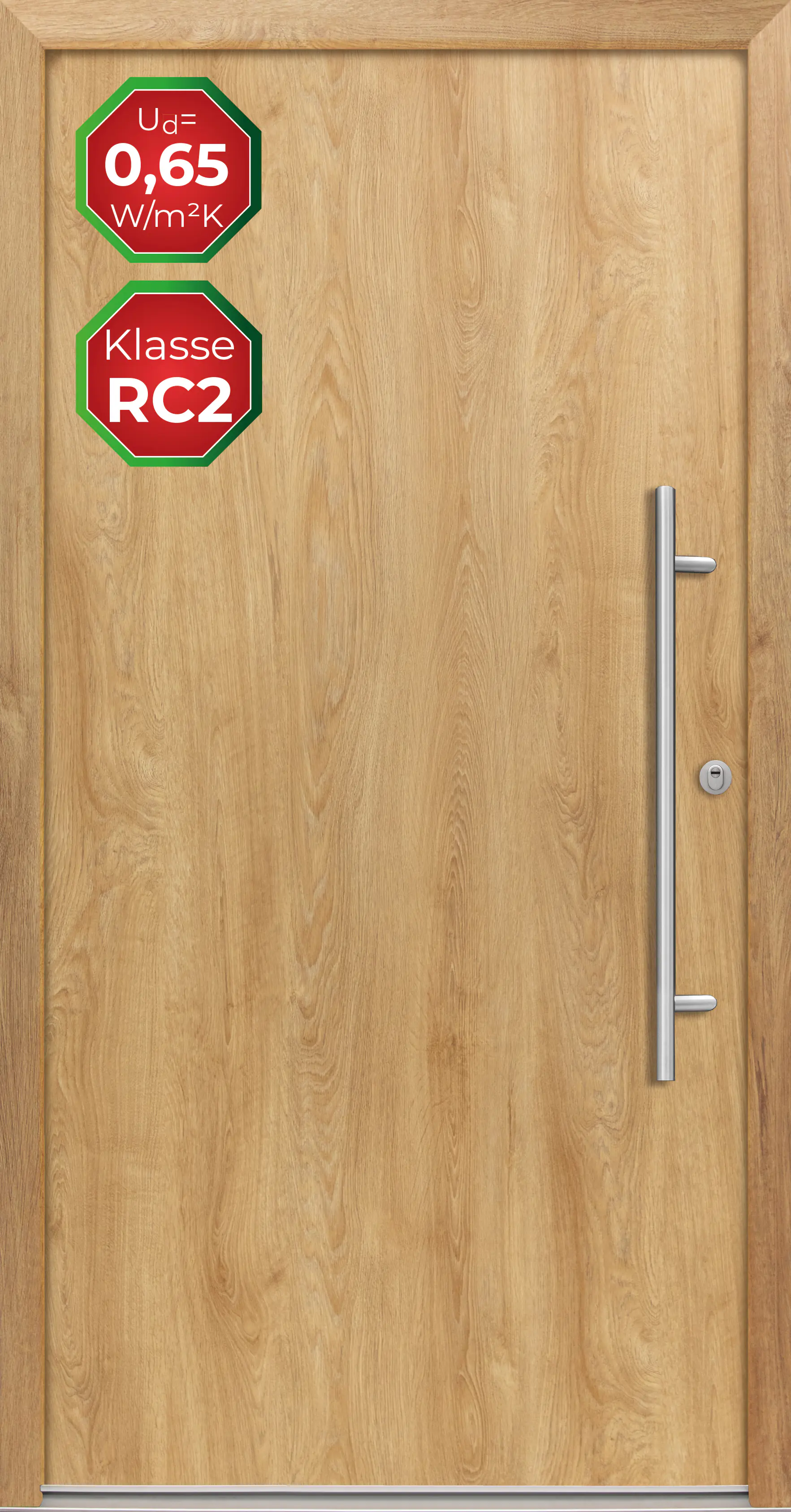 Splendoor Haustür Passivedoor Premium B05 RC2 Eiche Natur DIN Rechts 110 x 210 cm