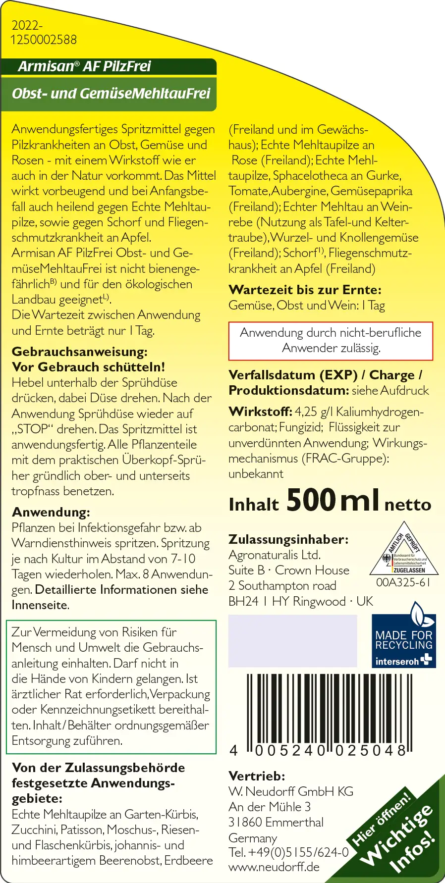 Armisan AF PilzFrei Obst- und Gemüse MehltauFrei 500 ml
