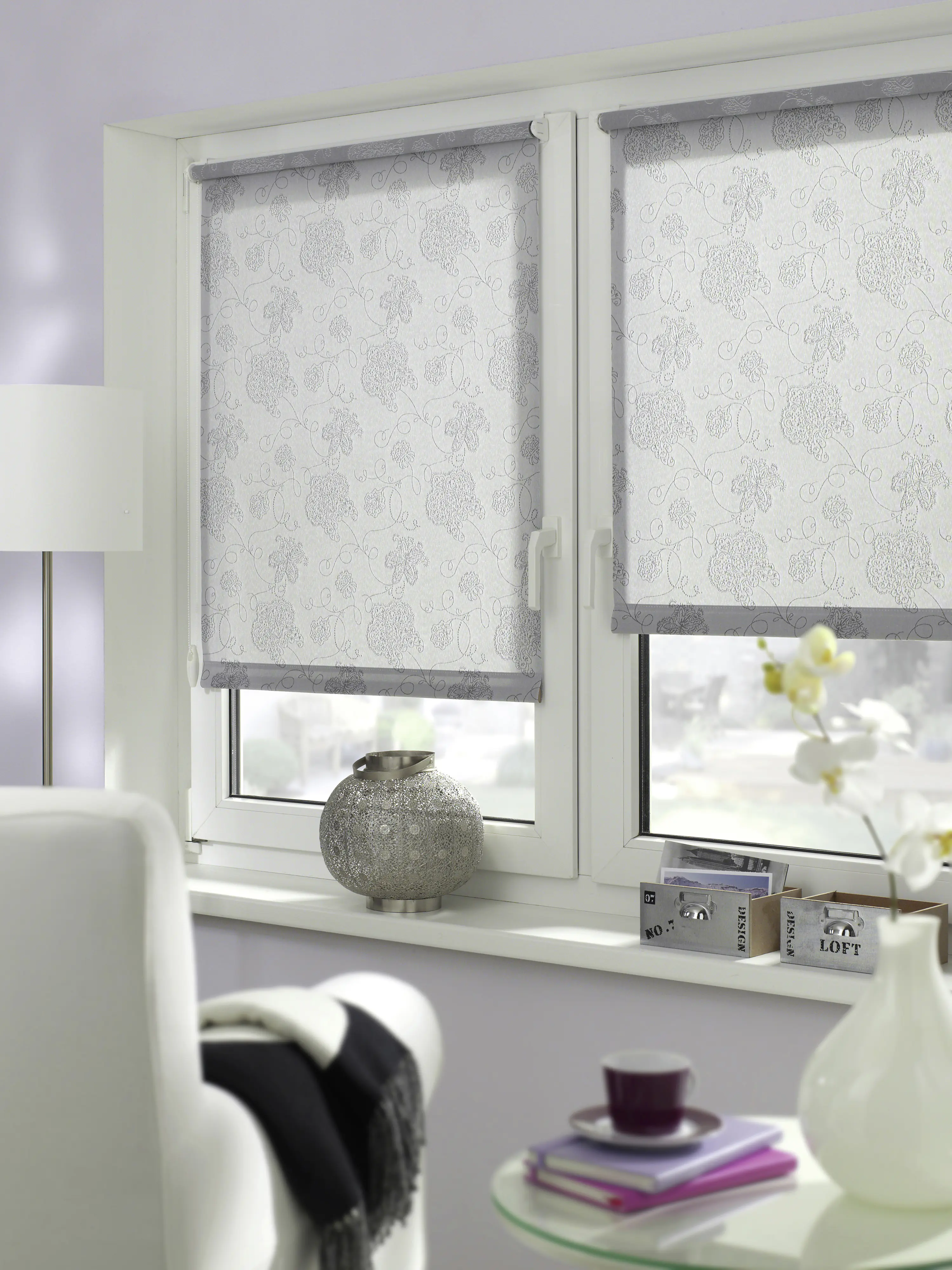Gardinia EasyFix Rollo bestickt silber 75 x 150 cm