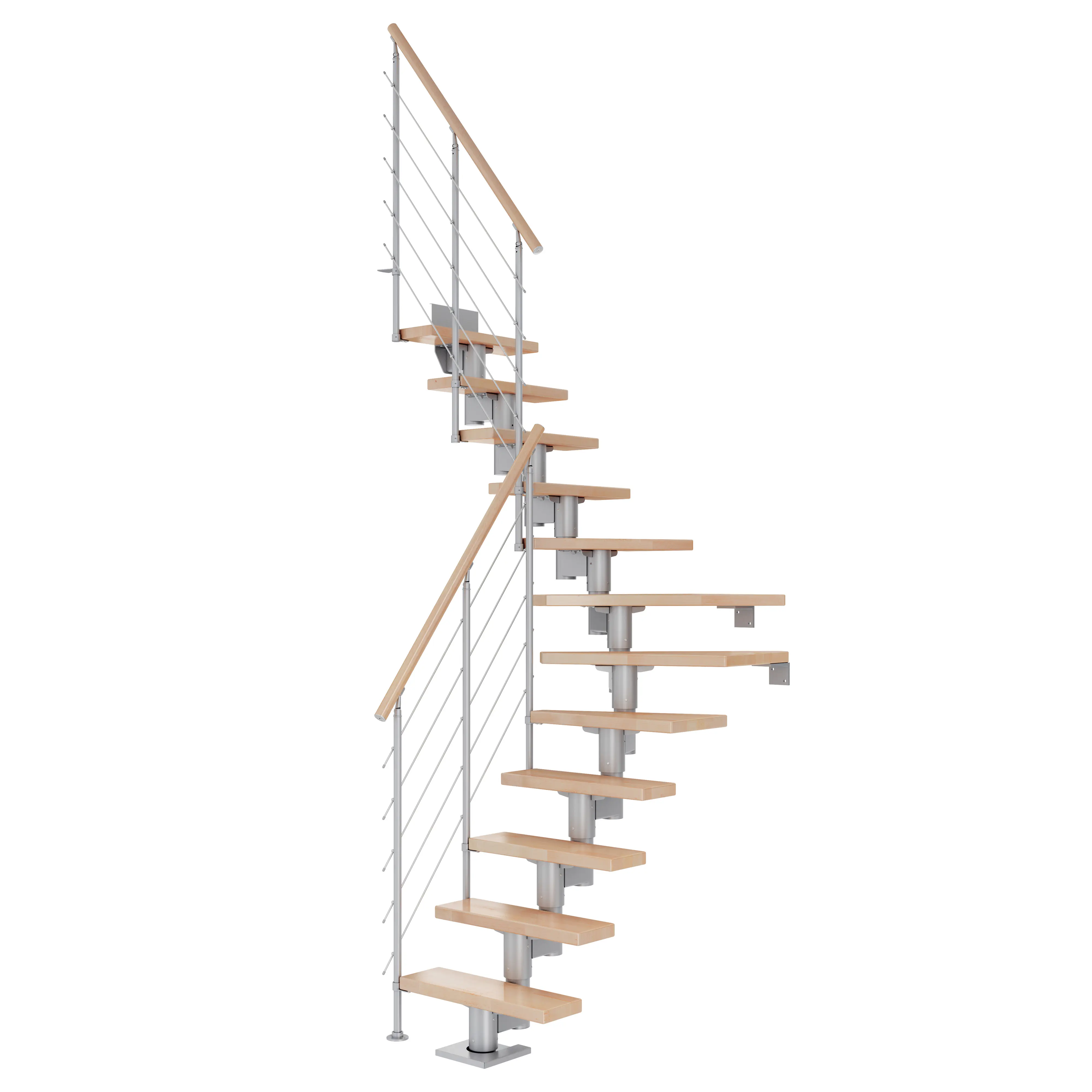 Dolle Mittelholmtreppe Dublin 1/4 gewendelt perlgrau 11 Stufen Buche