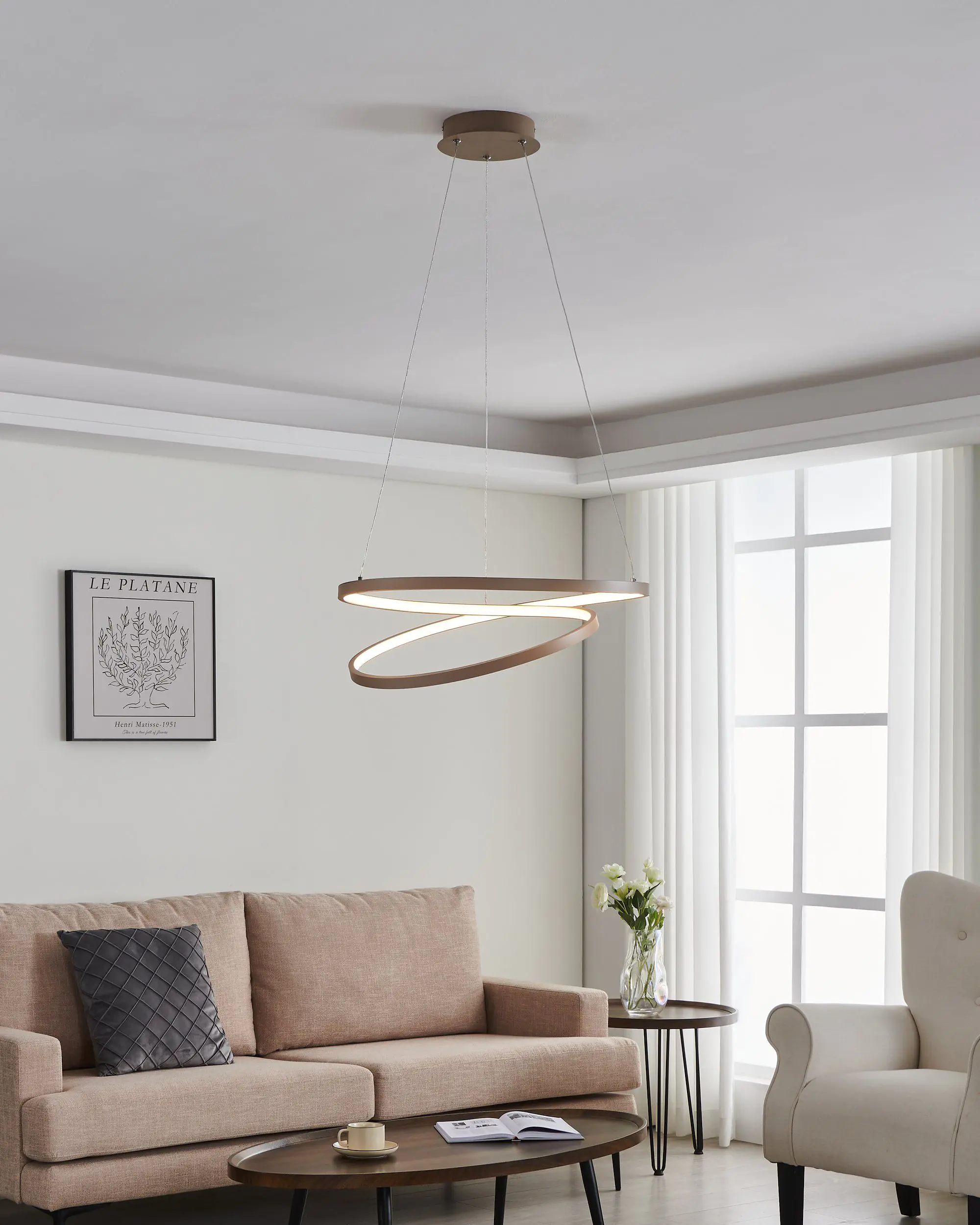 Eglo LED Hängeleuchte Ruotale sandfarben weiß 55 x 150 cm